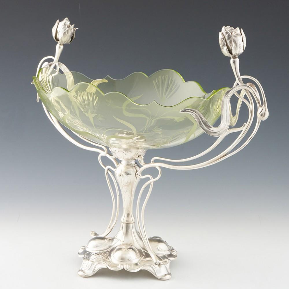 Early 20th Century WMF Art Nouveau Silver Plate and Glass Centrepiece c1910