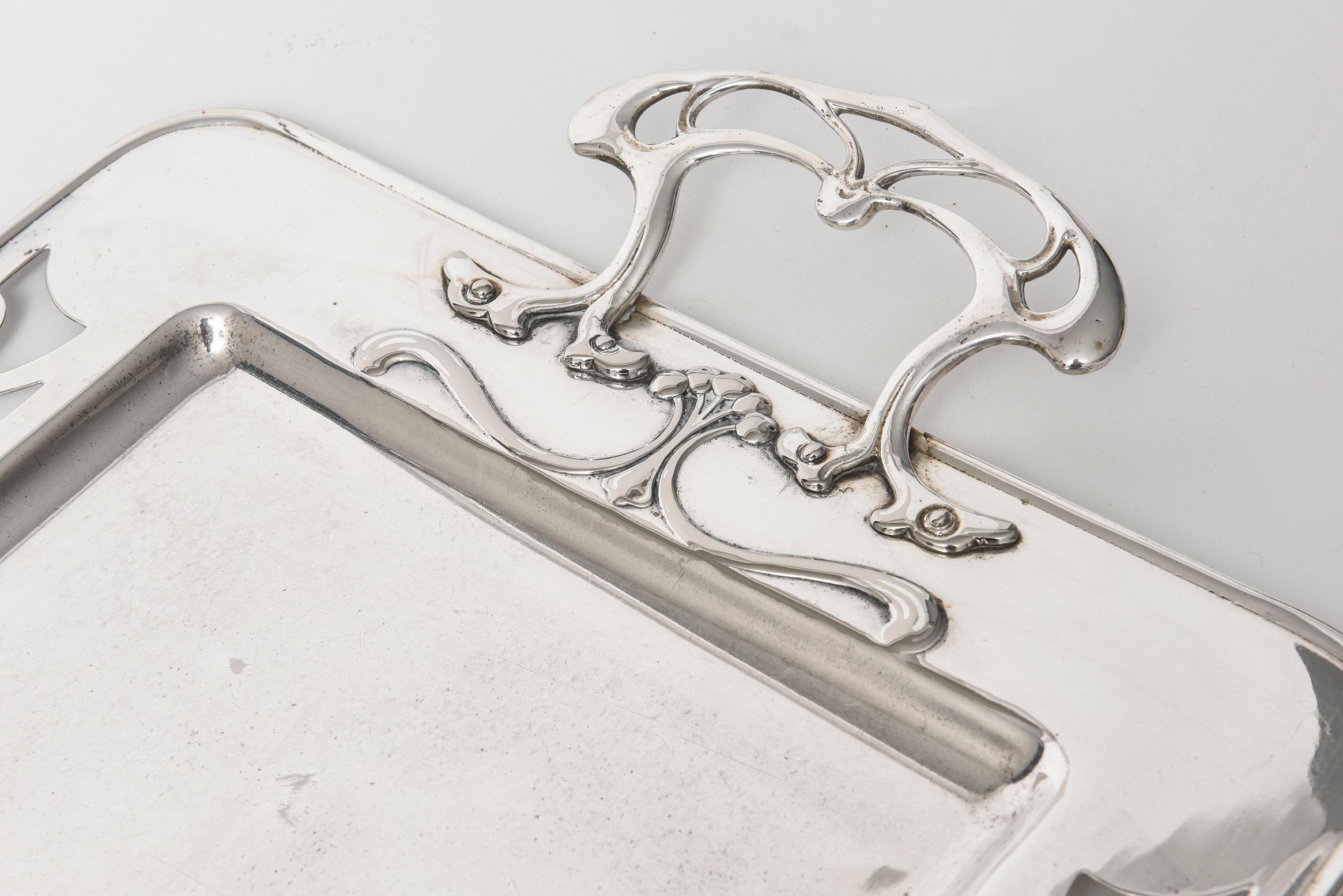 German WMF Art Nouveau Silver Plate Serving Tray with Handles