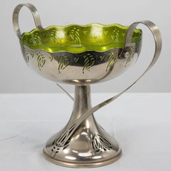 WMF. Art Nouveau silver-plated centre piece with whiplash handles & glass liner