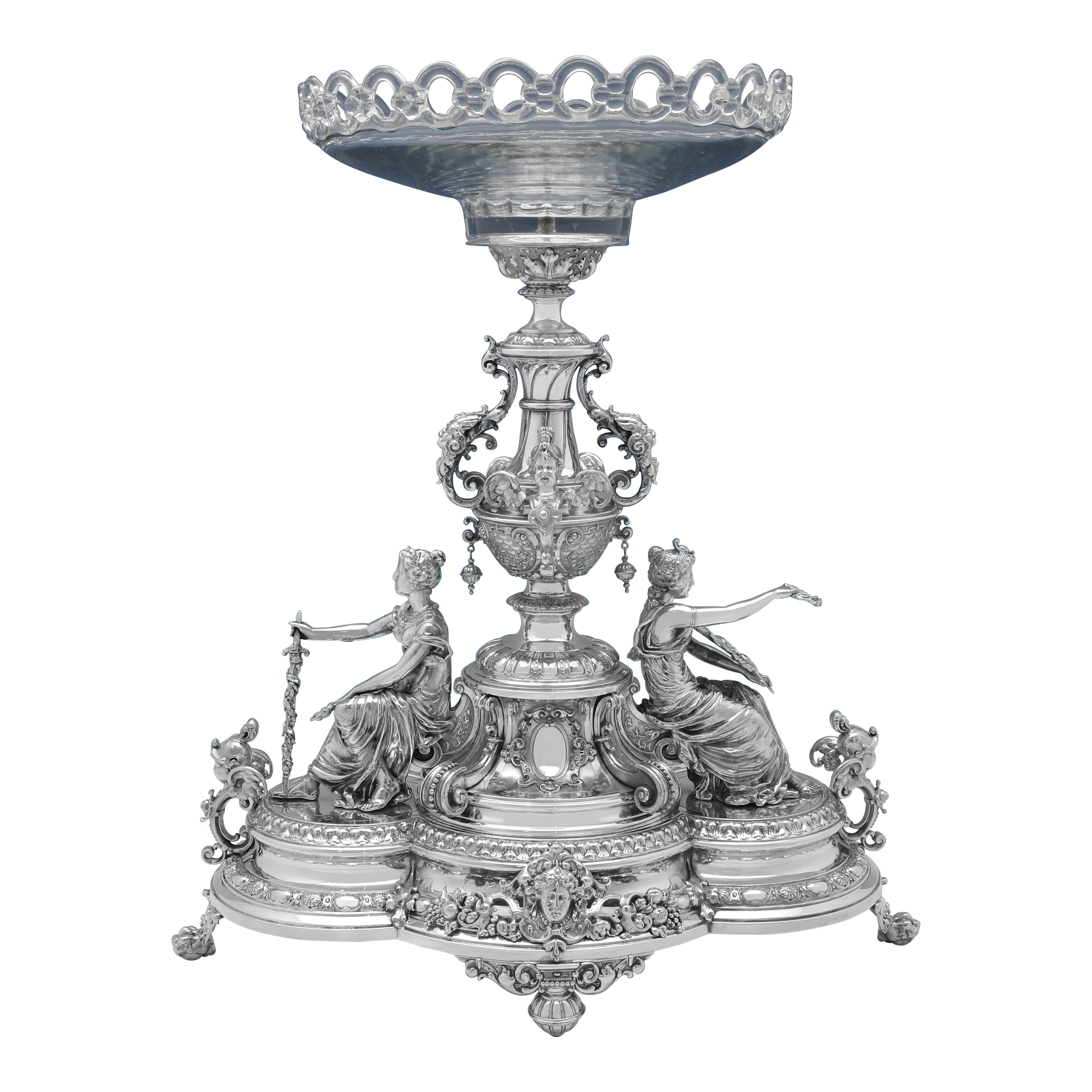 Portafrutta centrotavola WMF in argento placcato in stile art nouveau del 1910 circa