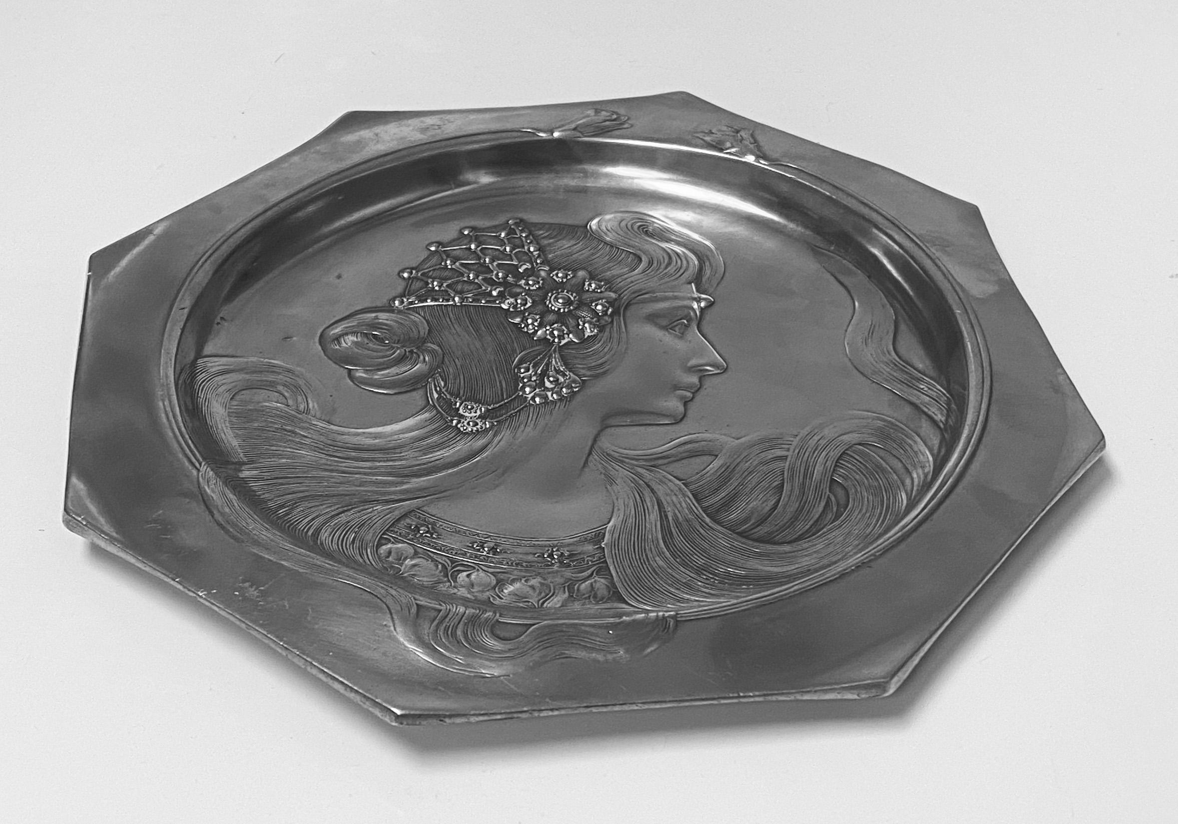 Pewter WMF Art Nouveau Visiting Card Tray Made in Germany, circa 1900 