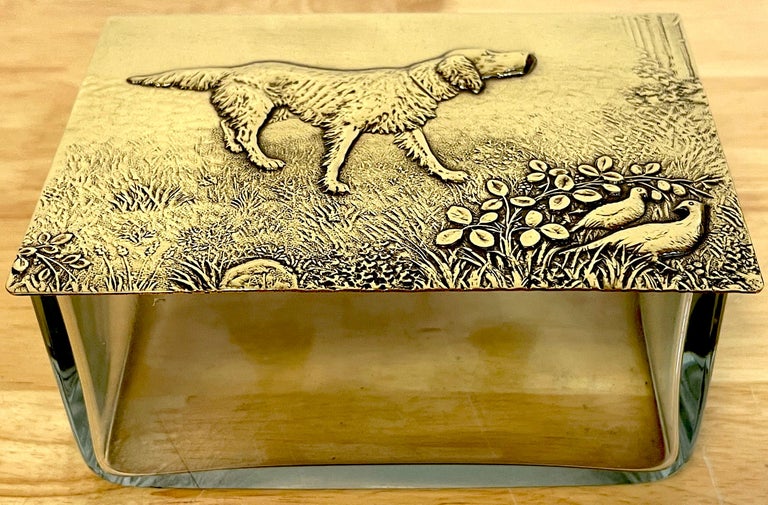 WMF Brass and Crystal Hunting Dog Motif Table Box For Sale at 1stDibs