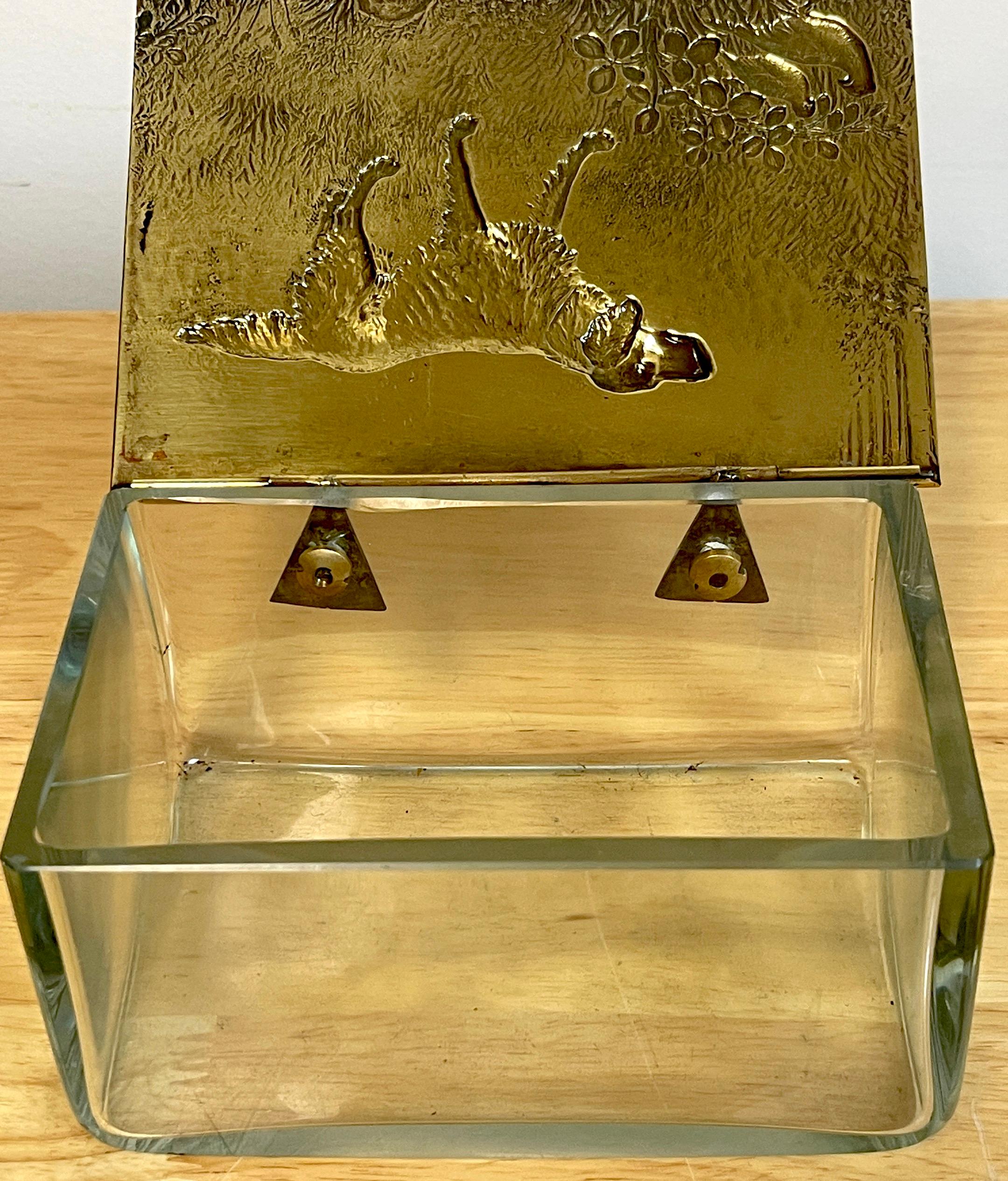 Sporting Art WMF Brass & Crystal Hunting Dog Motif Table Box