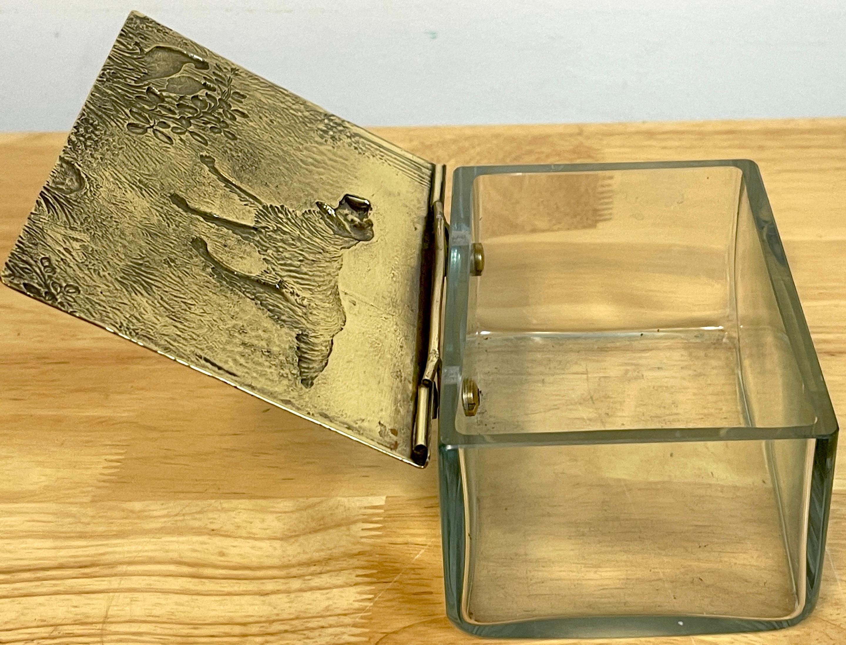 German WMF Brass & Crystal Hunting Dog Motif Table Box