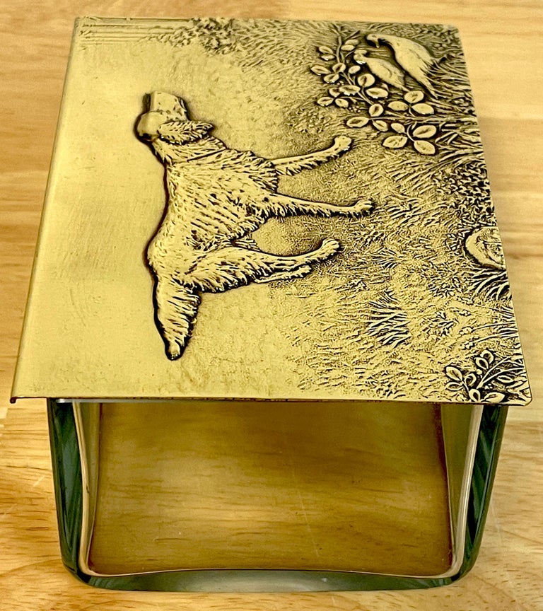 WMF Brass and Crystal Hunting Dog Motif Table Box For Sale at 1stDibs