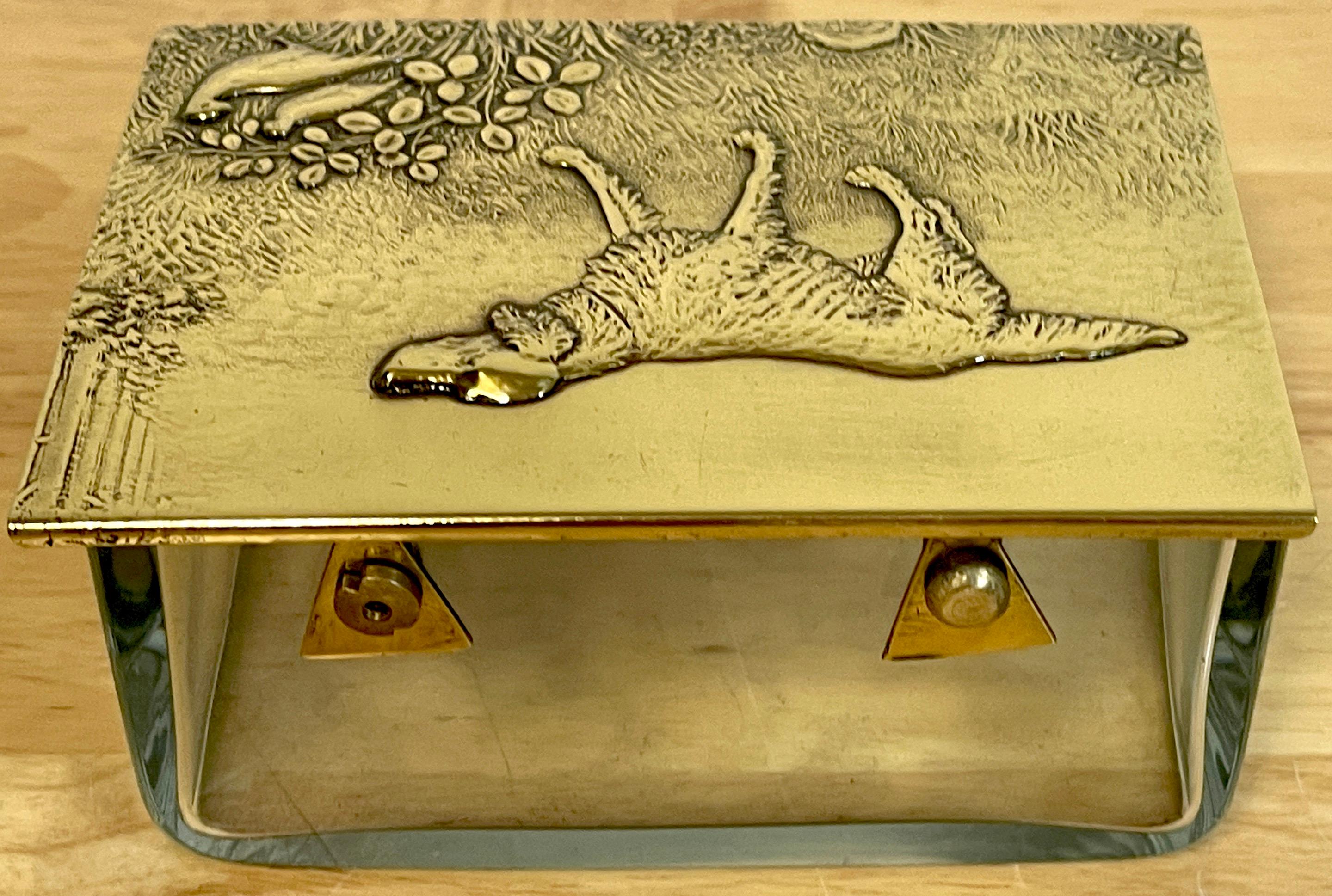 WMF Brass & Crystal Hunting Dog Motif Table Box In Good Condition In West Palm Beach, FL