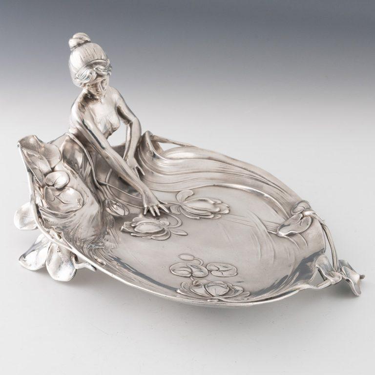 WMF Card Tray – Silver Plate Depicting a Woman c1905 In Good Condition For Sale In Tunbridge Wells, GB