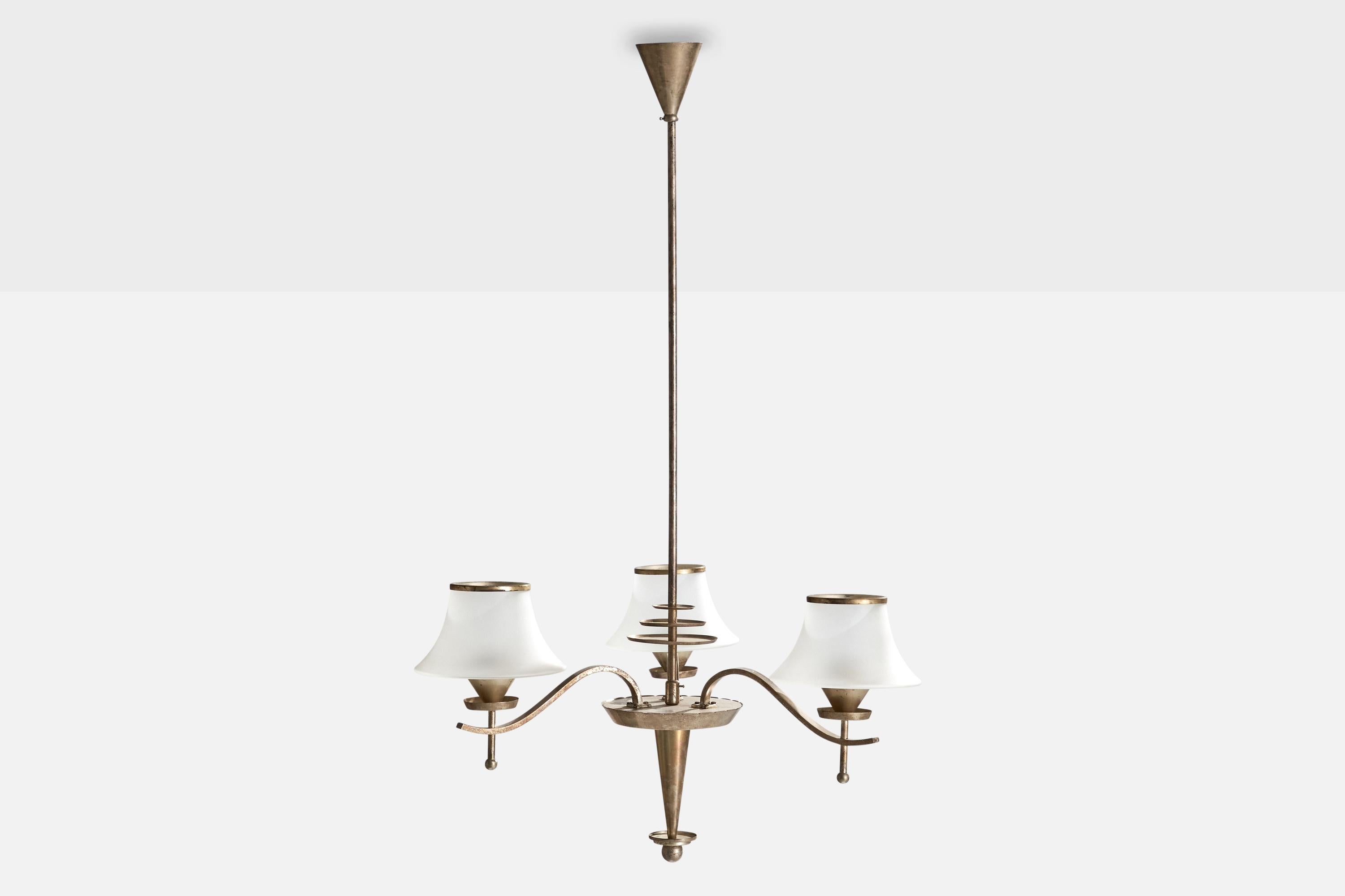 Bauhaus WMF, Chandelier, Nickel, Glass, Germany, 1930s For Sale
