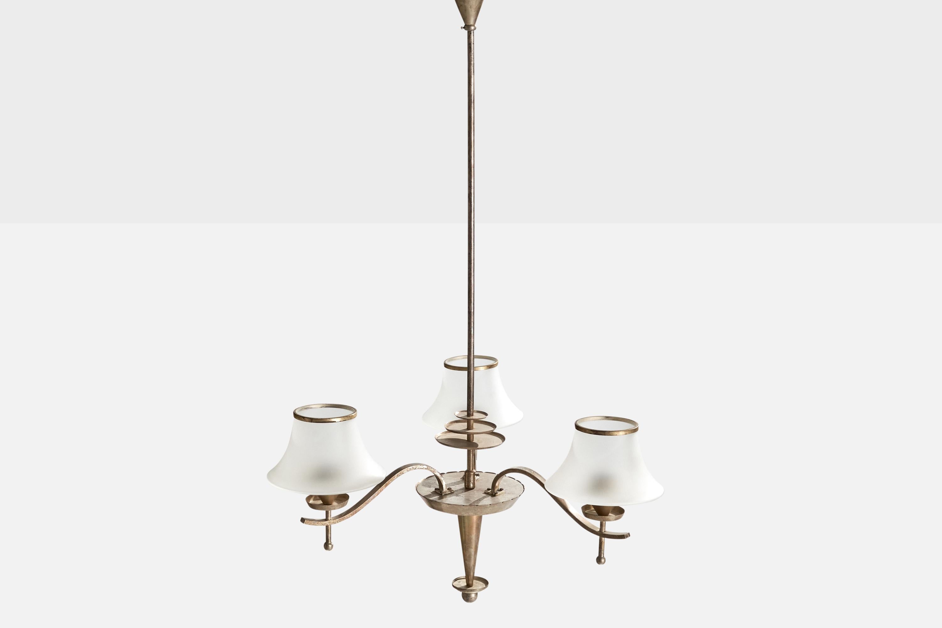 WMF, Chandelier, Nickel, Glass, Germany, 1930s In Good Condition For Sale In High Point, NC