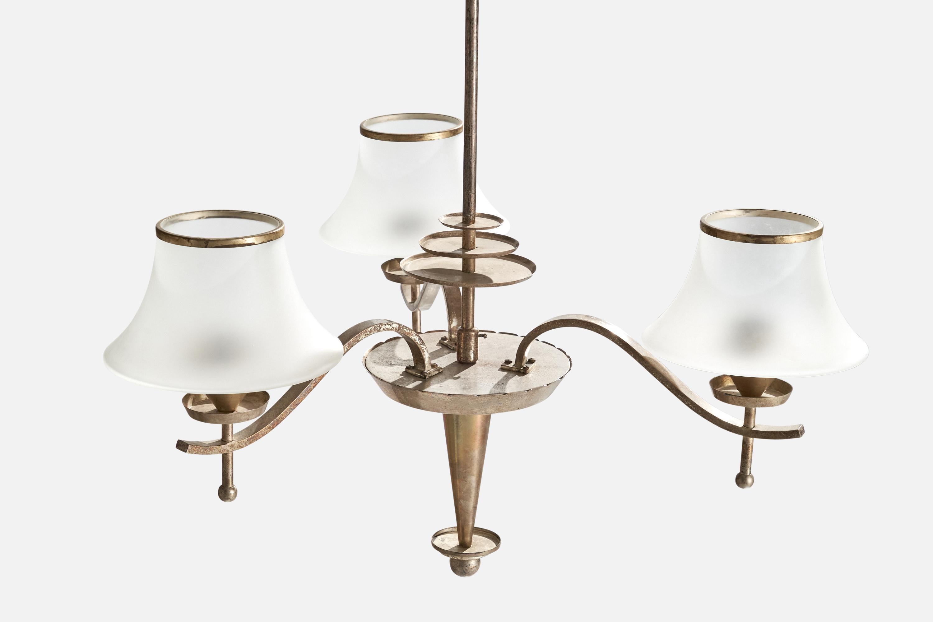 Mid-20th Century WMF, Chandelier, Nickel, Glass, Germany, 1930s For Sale