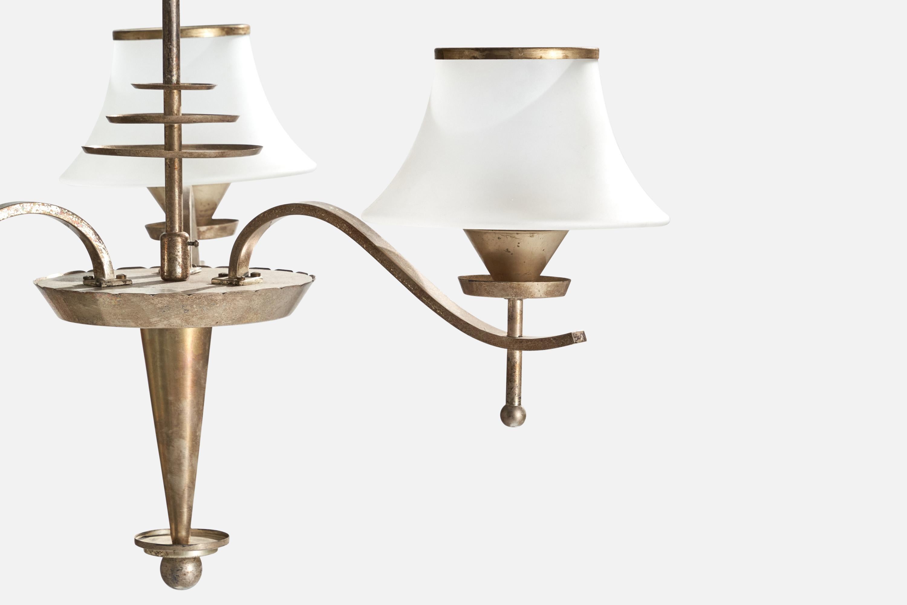 WMF, Chandelier, Nickel, Glass, Germany, 1930s For Sale 1