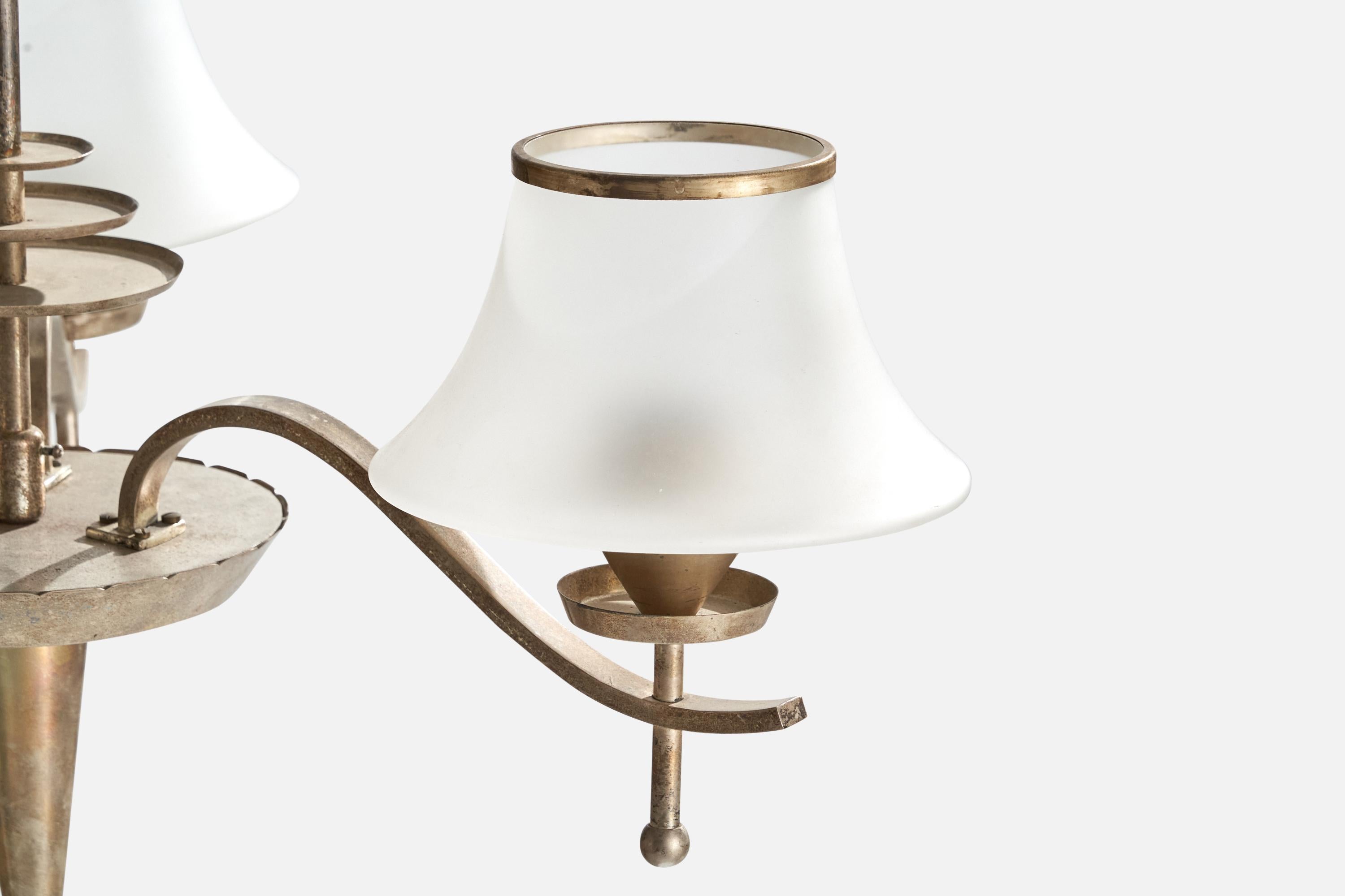 WMF, Chandelier, Nickel, Glass, Germany, 1930s For Sale 2