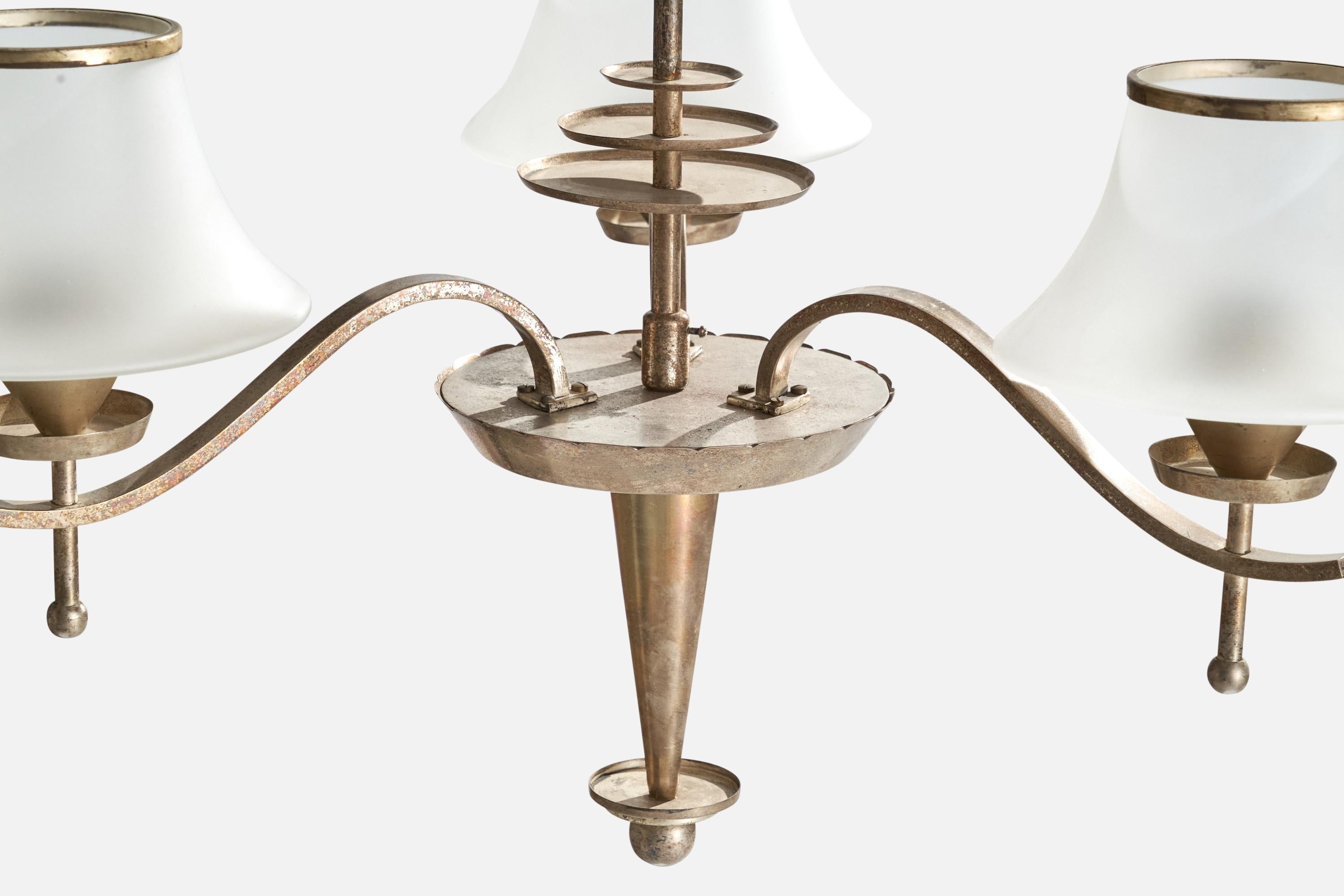 WMF, Chandelier, Nickel, Glass, Germany, 1930s For Sale 3