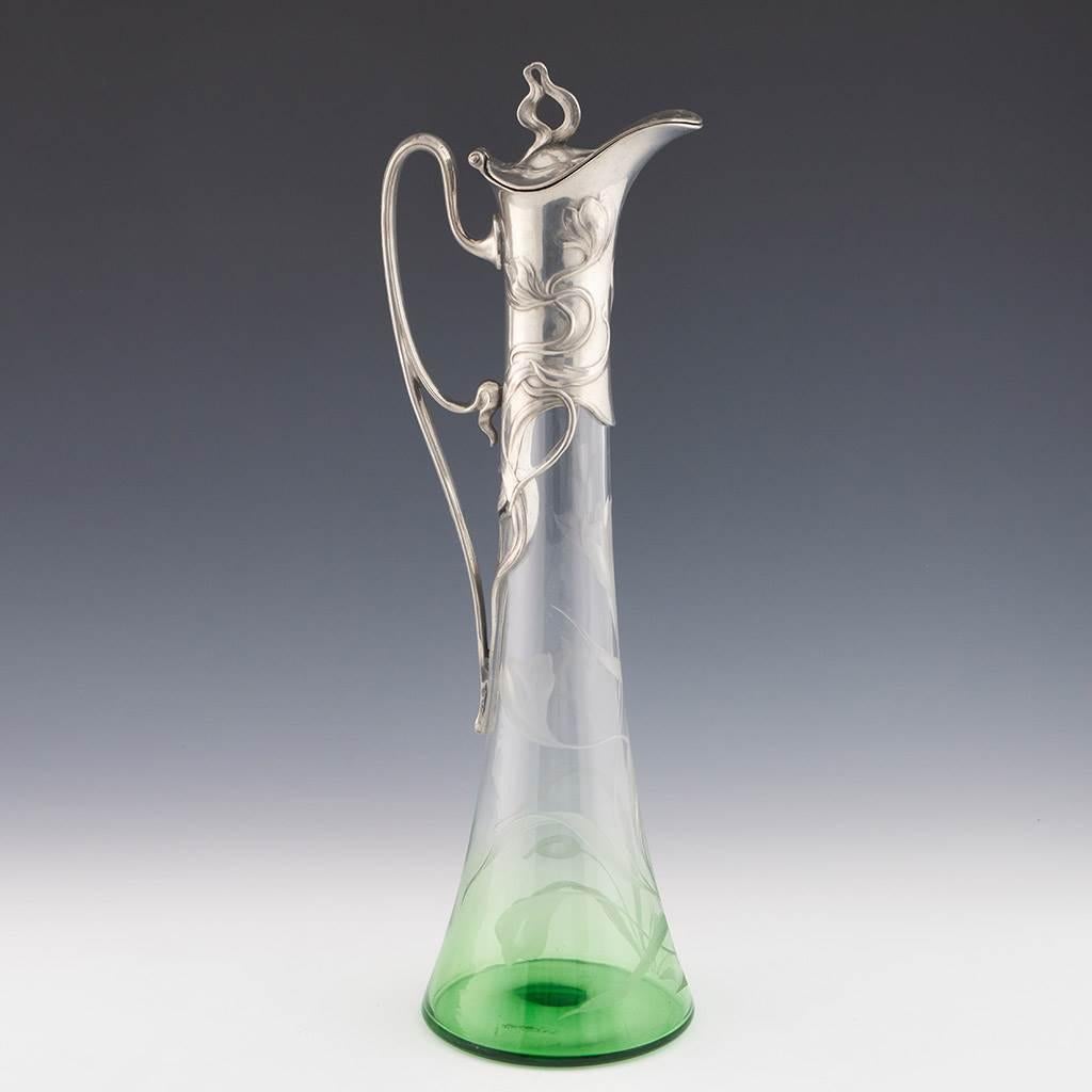 German WMF Claret Jug Glass c1905 For Sale
