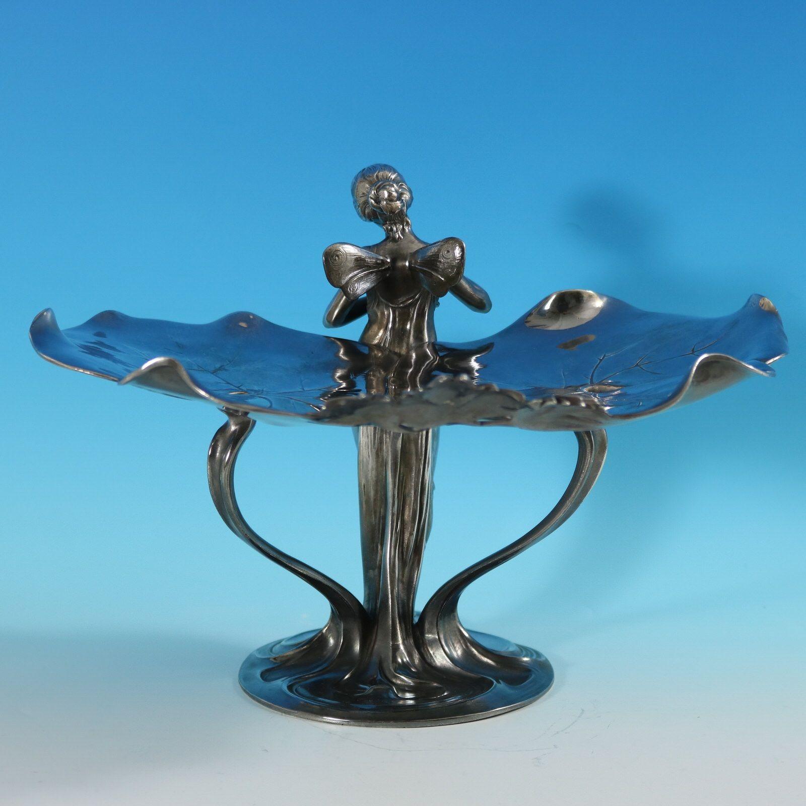 German WMF Fairy With Dove, Lily Visiting Card Tray For Sale