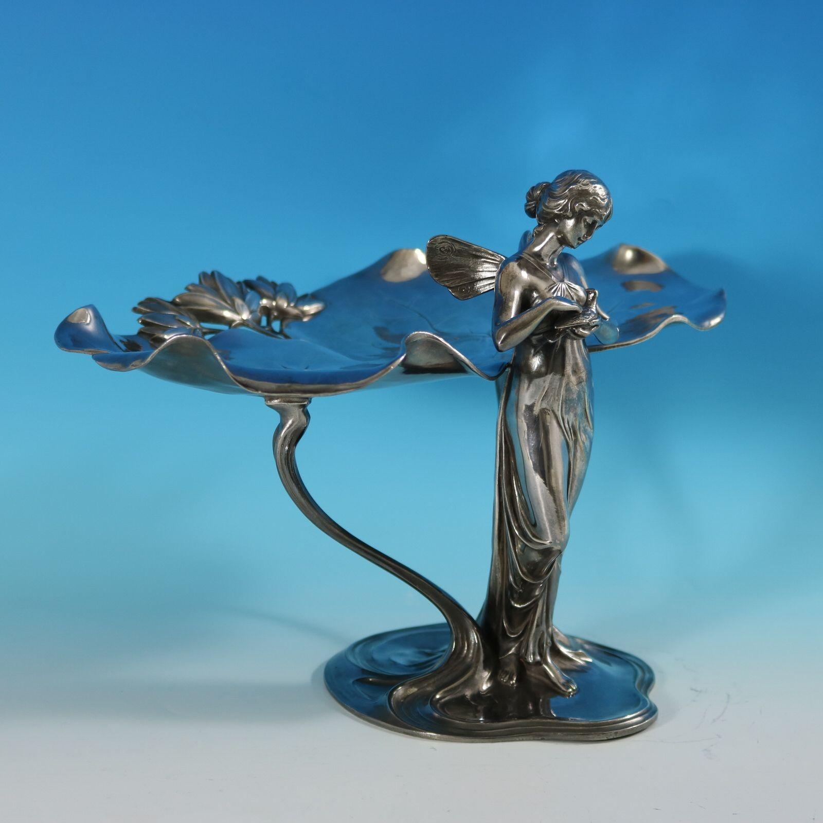 Metal WMF Fairy With Dove, Lily Visiting Card Tray For Sale