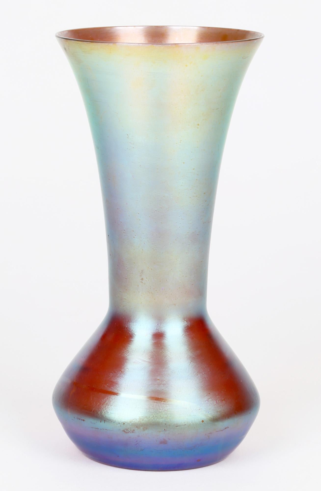 WMF German Art Deco Myra Kristall Blue Iridescent Art Glass Vase For Sale 2
