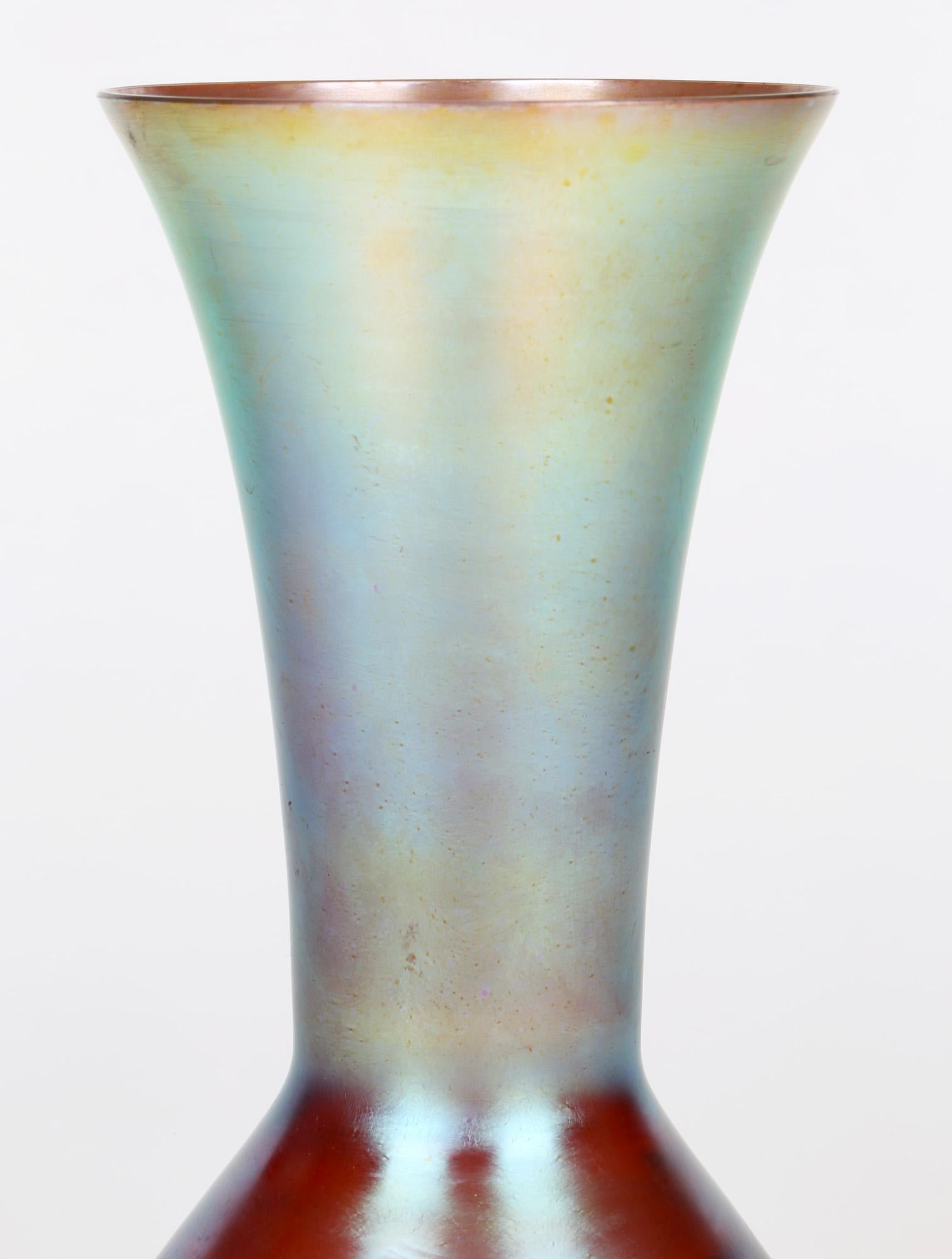 WMF German Art Deco Myra Kristall Blue Iridescent Art Glass Vase For Sale 3