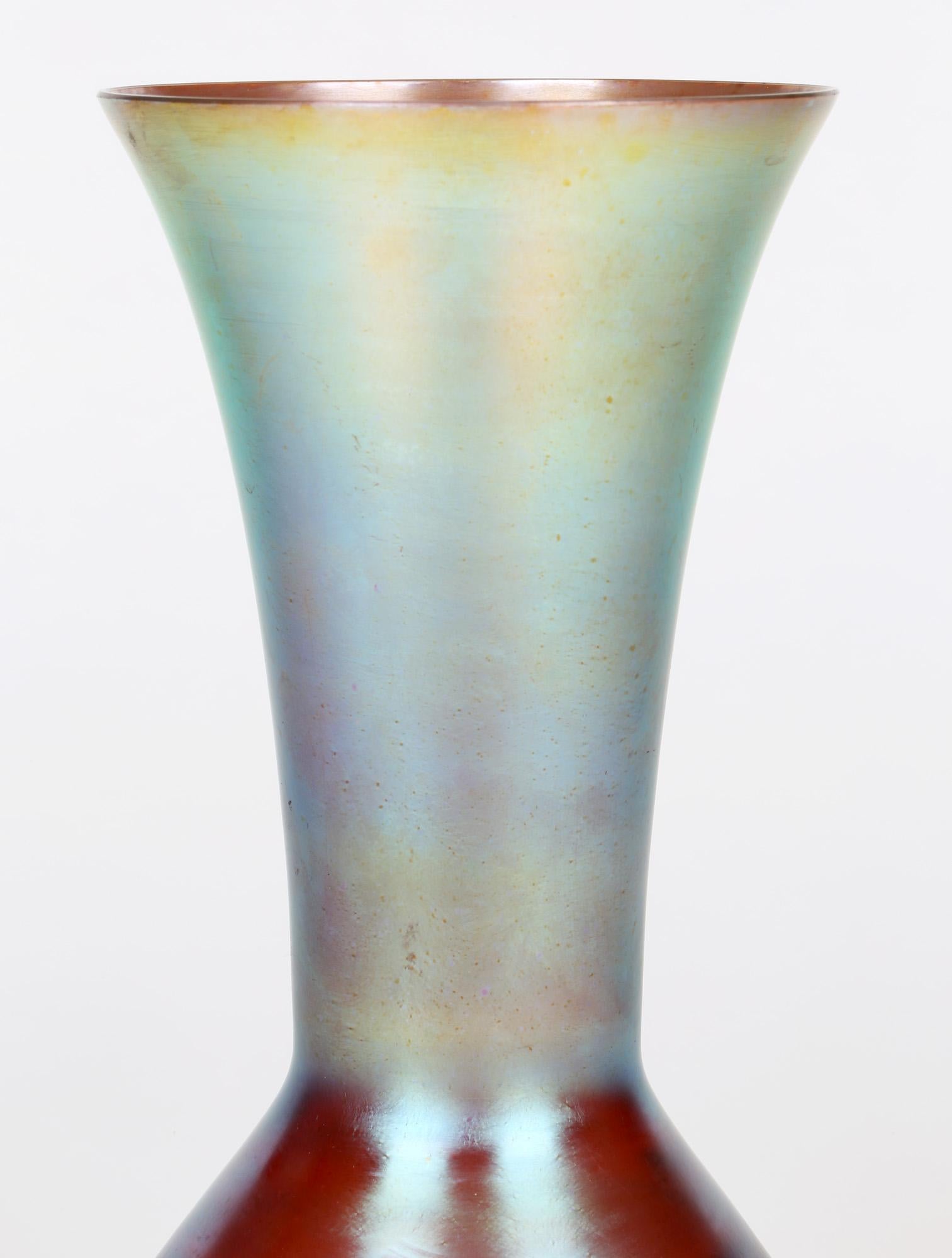 WMF German Art Deco Myra Kristall Blue Iridescent Art Glass Vase 3