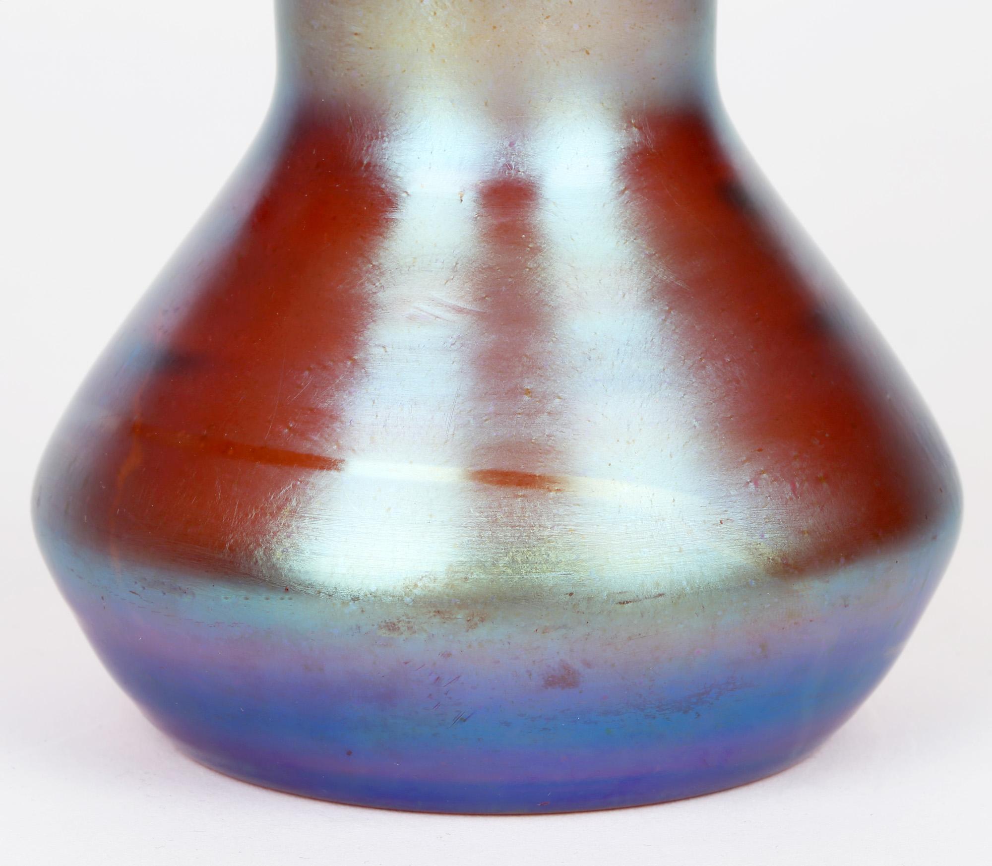 WMF German Art Deco Myra Kristall Blue Iridescent Art Glass Vase For Sale 4