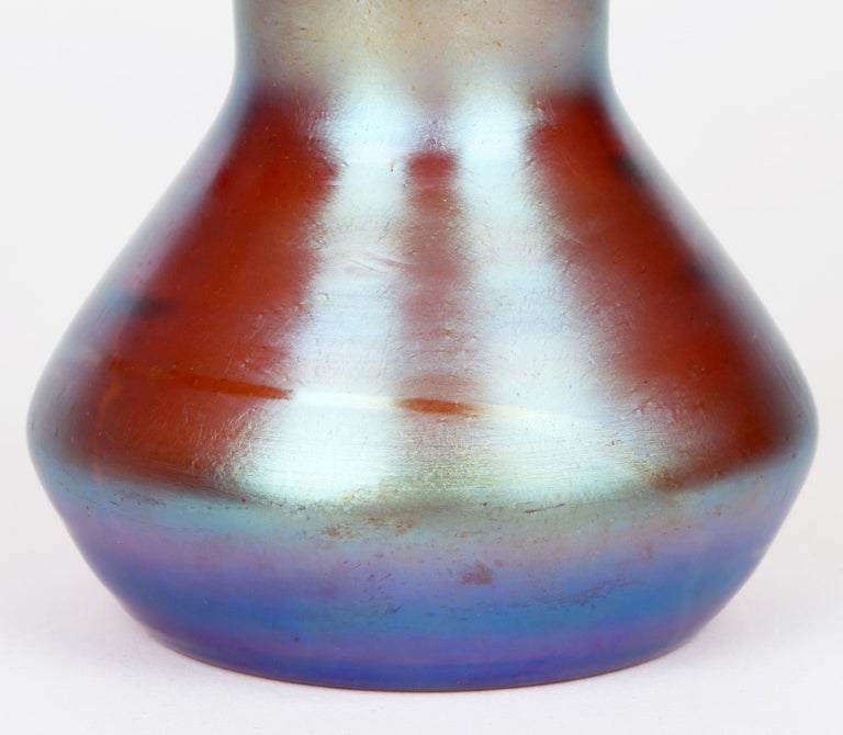WMF German Art Deco Myra Kristall Blue Iridescent Art Glass Vase For Sale 7