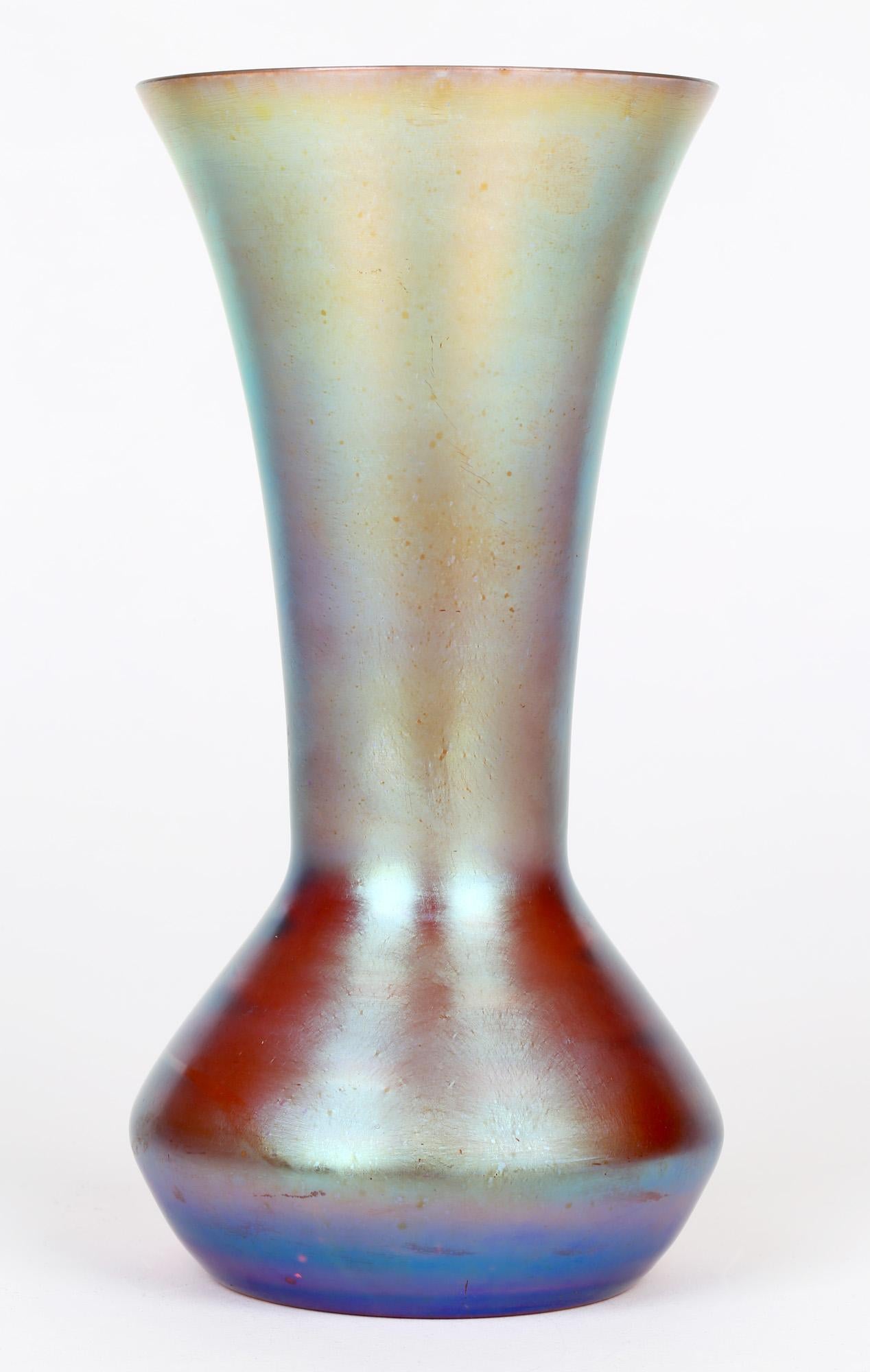 WMF German Art Deco Myra Kristall Blue Iridescent Art Glass Vase For Sale 5