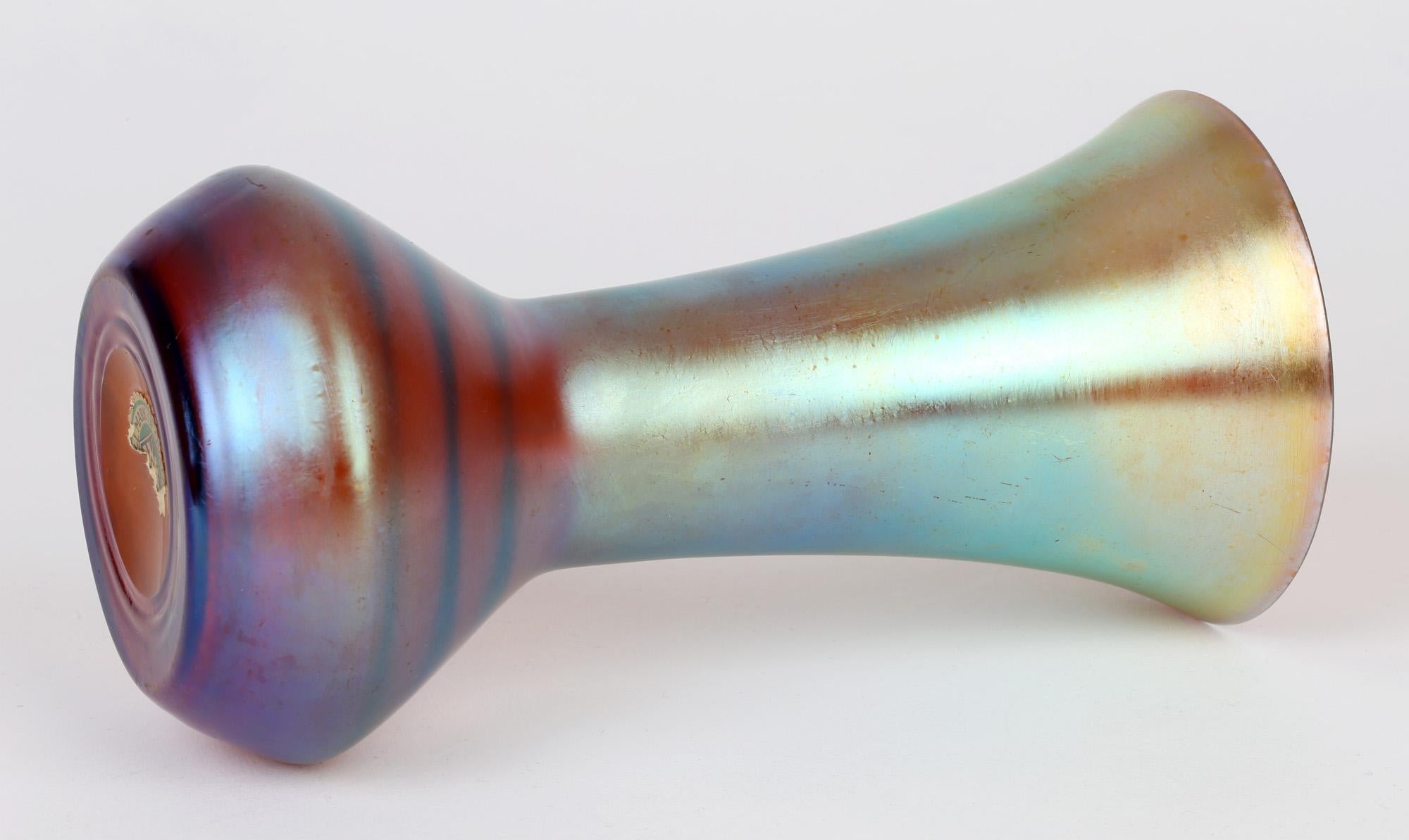 WMF German Art Deco Myra Kristall Blue Iridescent Art Glass Vase For Sale 6