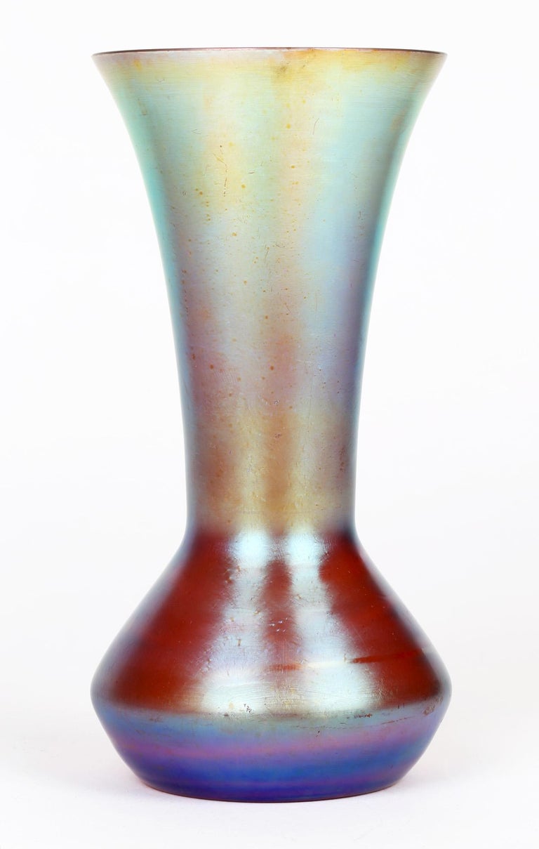 WMF German Art Deco Myra Kristall Blue Iridescent Art Glass Vase In Good Condition For Sale In Bishop's Stortford, Hertfordshire