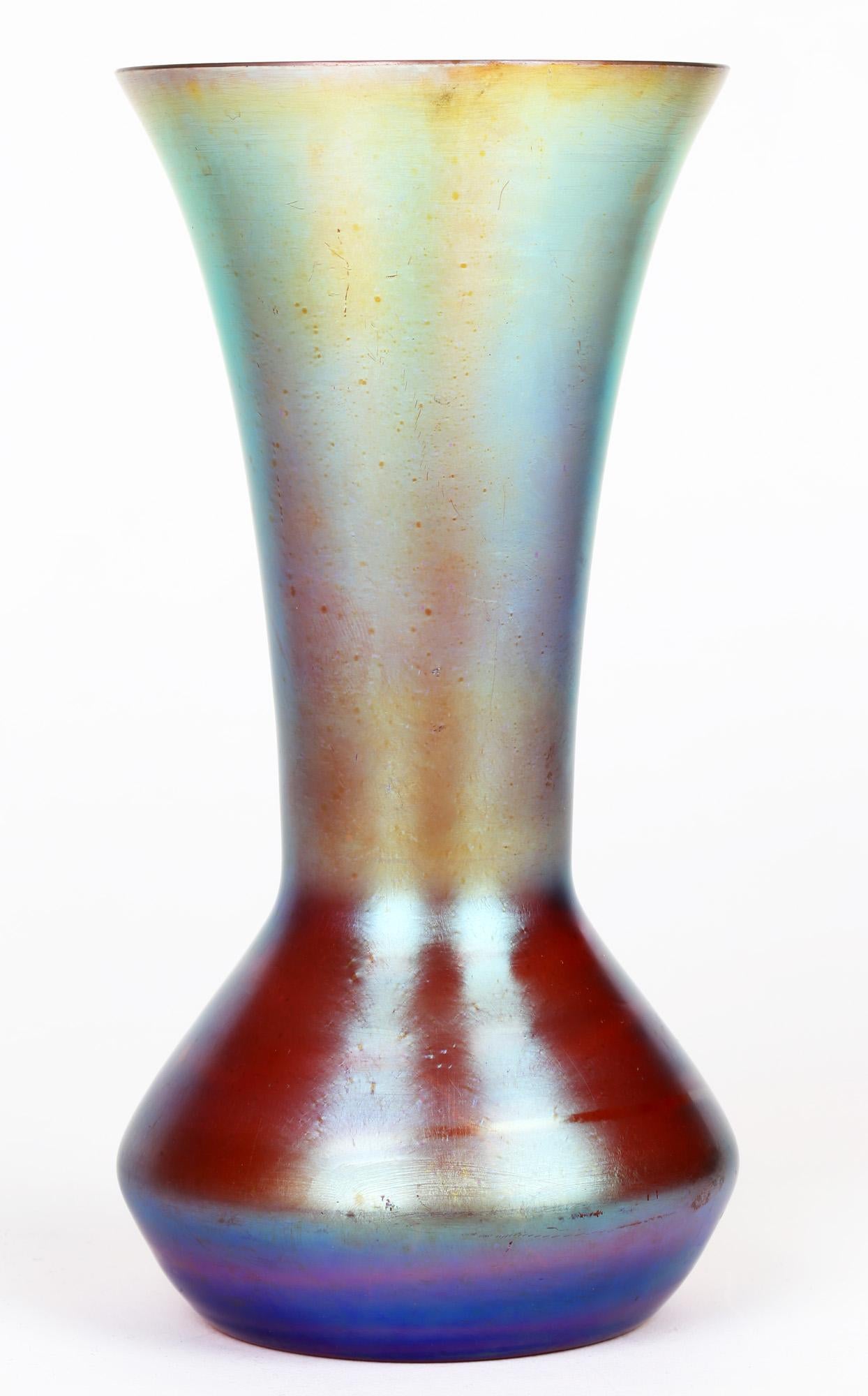 WMF German Art Deco Myra Kristall Blue Iridescent Art Glass Vase In Good Condition For Sale In Bishop's Stortford, Hertfordshire