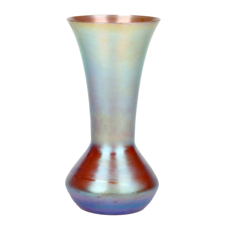 WMF German Art Deco Myra Kristall Blue Iridescent Art Glass Vase For Sale
