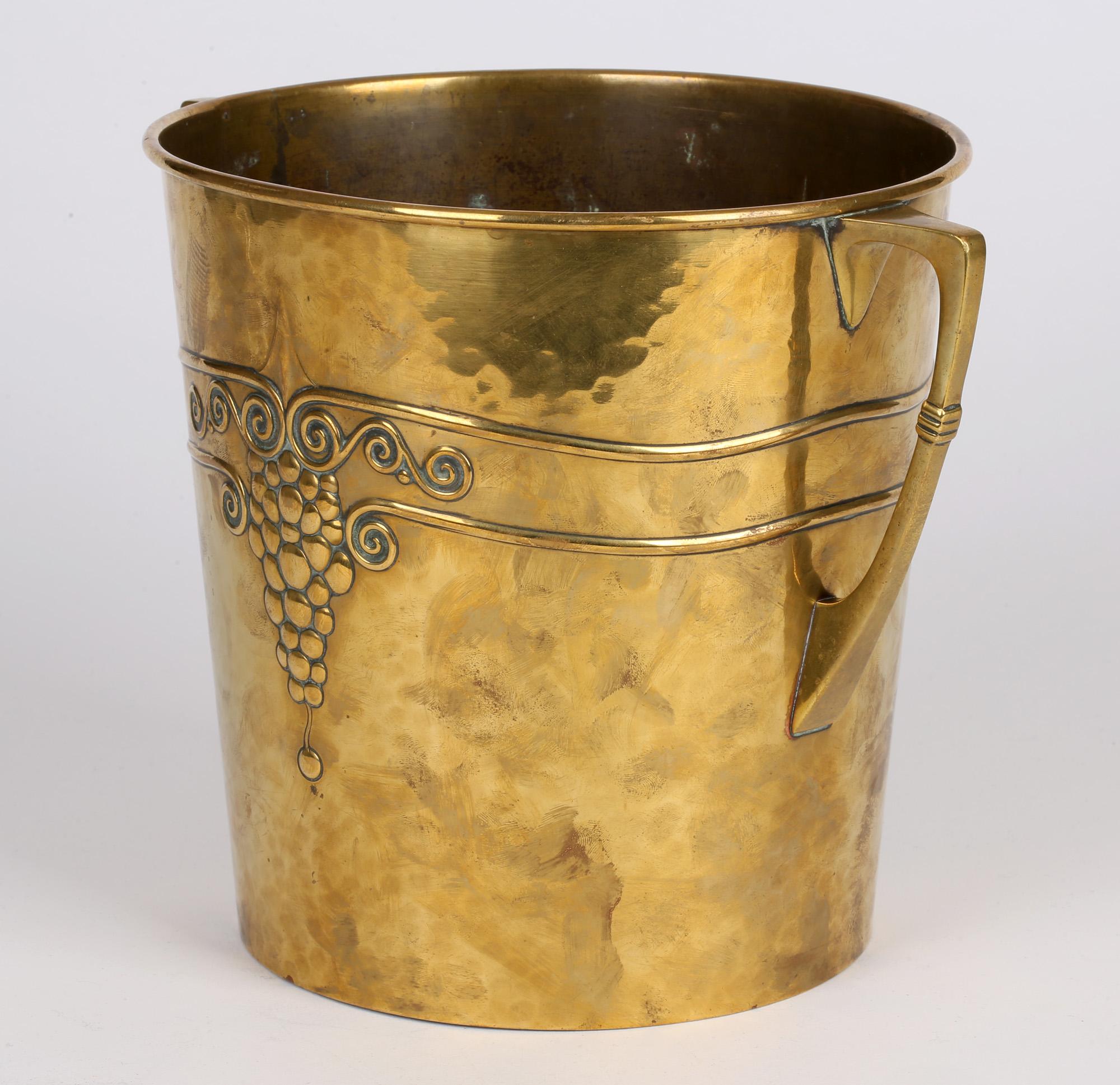 WMF German Jugendstil Hammered Brass Twin Handled Ice Bucket 6