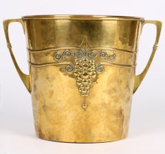 WMF German Jugendstil Hammered Brass Twin Handled Ice Bucket