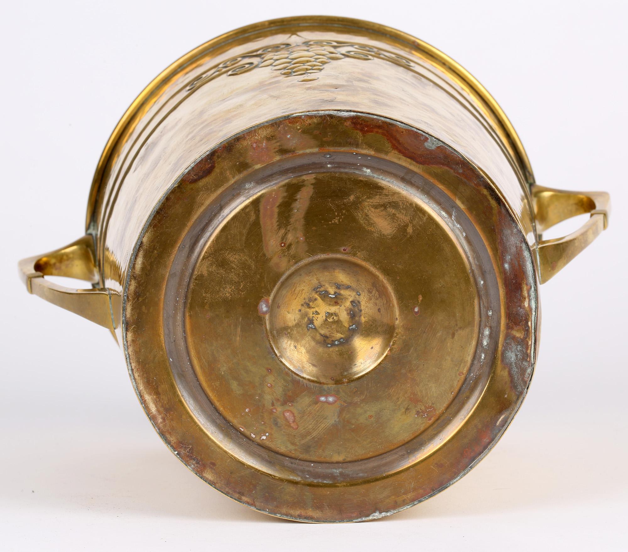 WMF German Jugendstil Hammered Brass Twin Handled Ice Bucket In Fair Condition In Bishop's Stortford, Hertfordshire