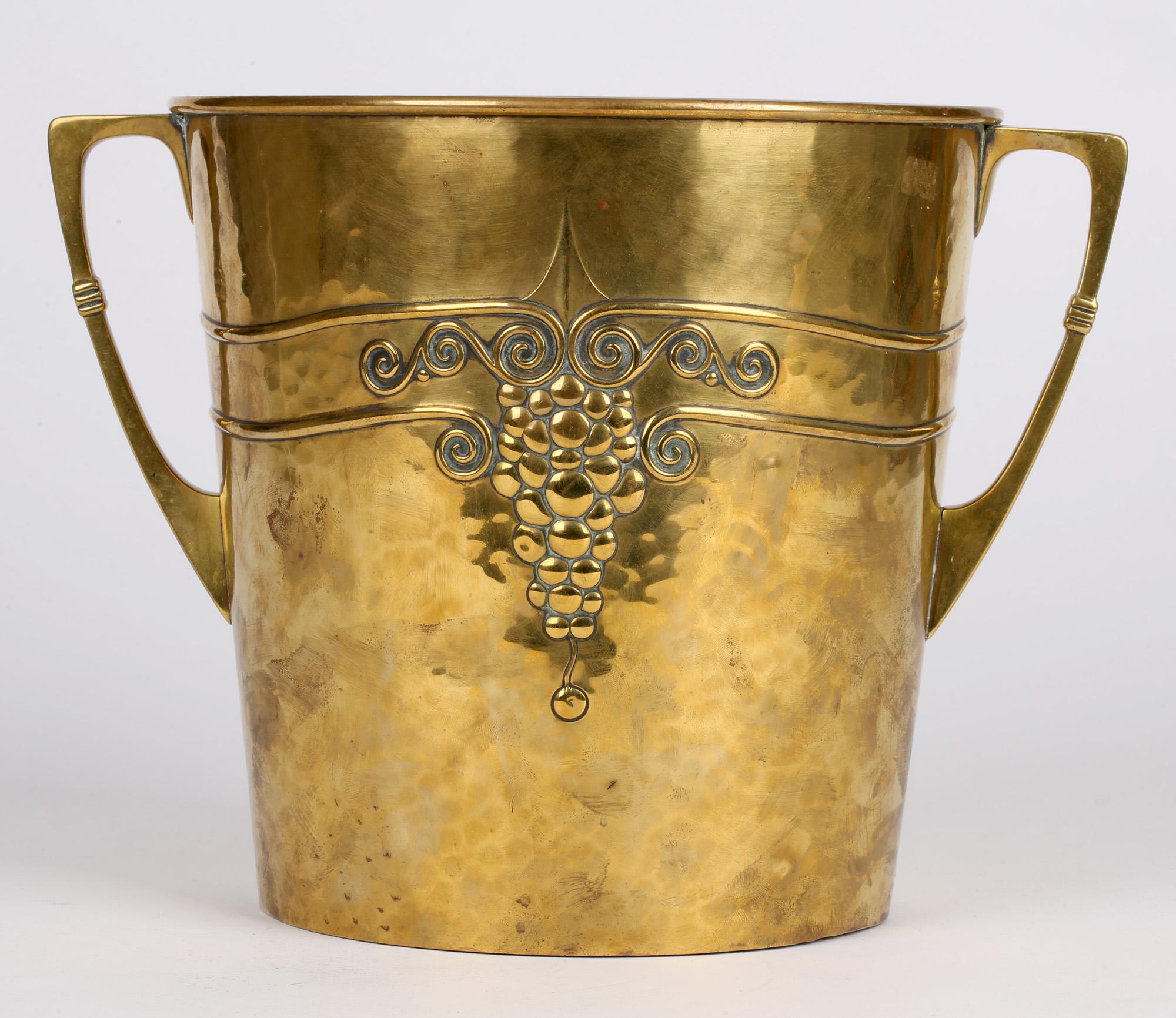 WMF German Jugendstil Hammered Brass Twin Handled Ice Bucket 1