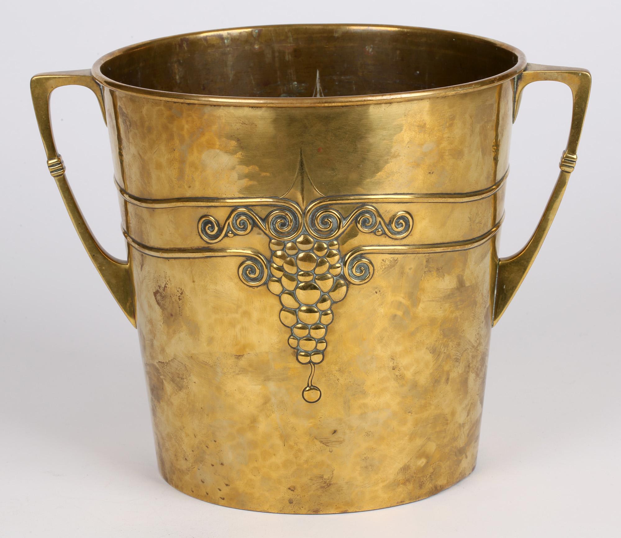 WMF German Jugendstil Hammered Brass Twin Handled Ice Bucket 3