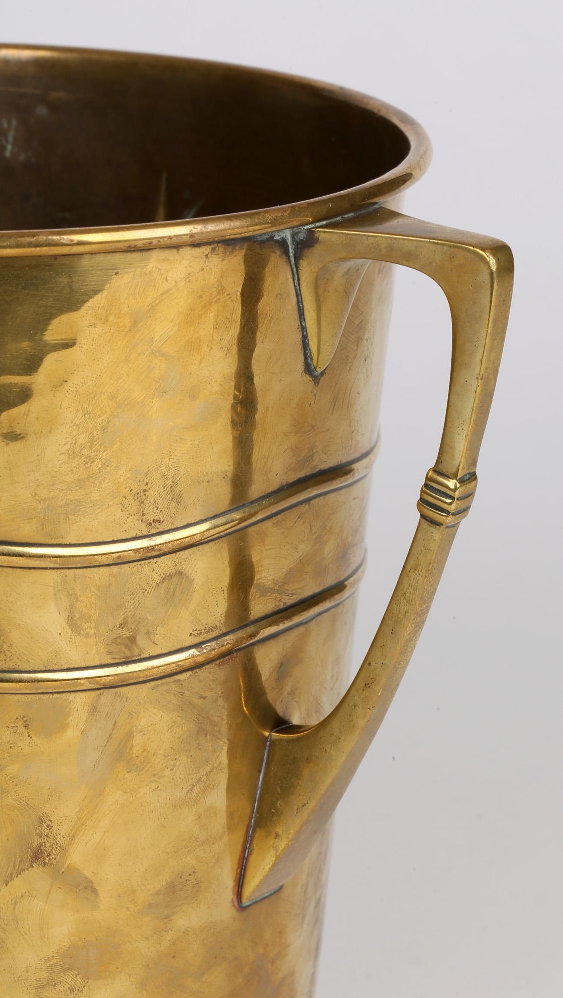 WMF German Jugendstil Hammered Brass Twin Handled Ice Bucket 4