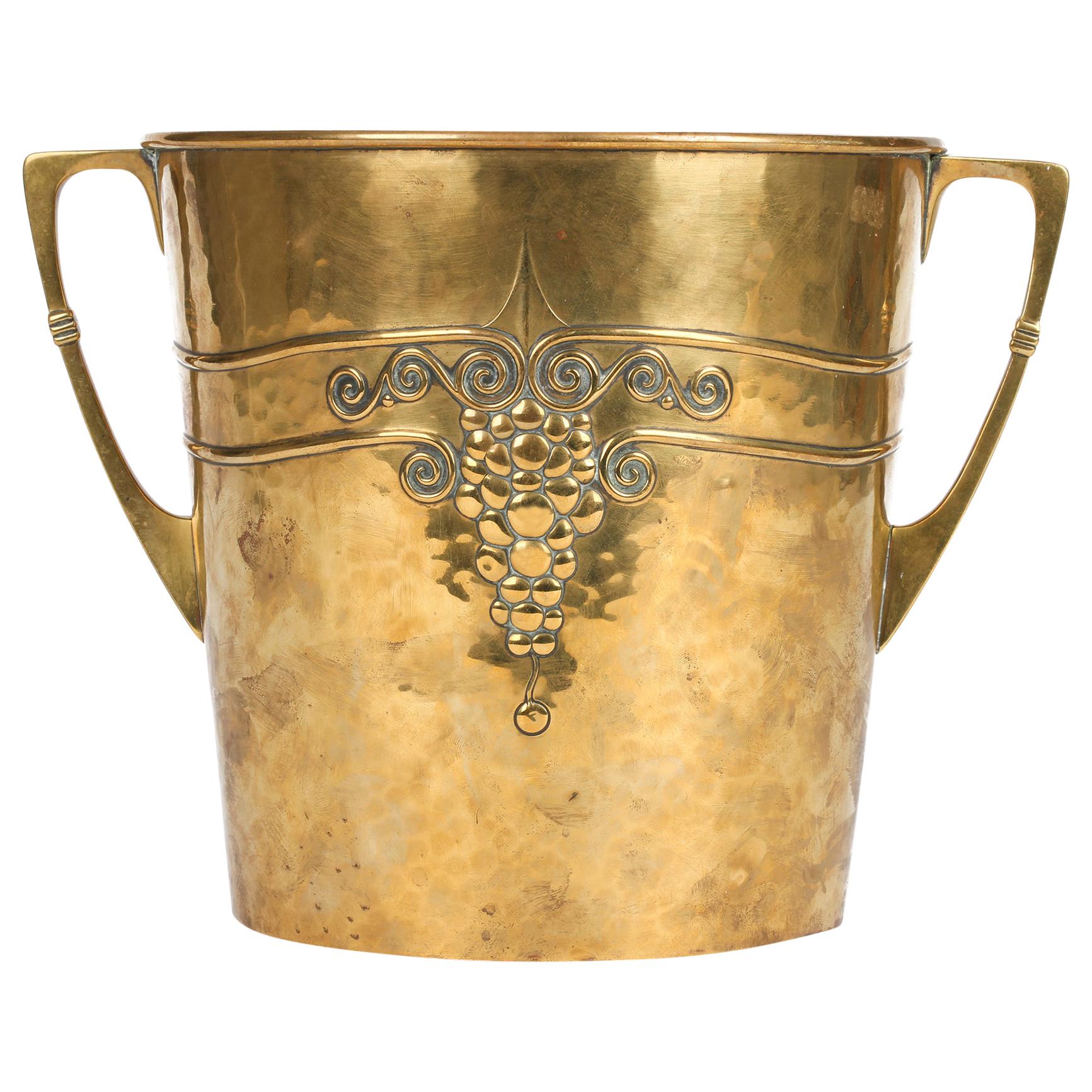 WMF German Jugendstil Hammered Brass Twin Handled Ice Bucket
