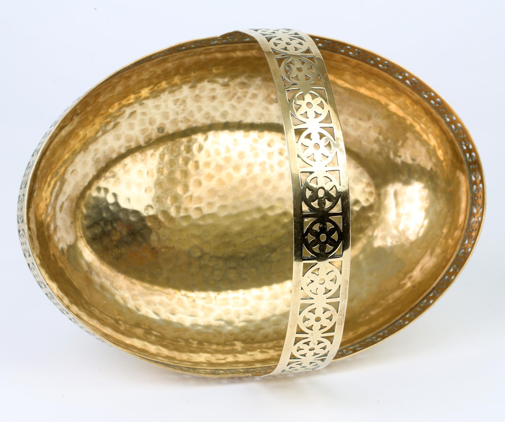 WMF German Jugendstil Pierced Brass Bread Basket in Manner of Josef Hoffmann 1