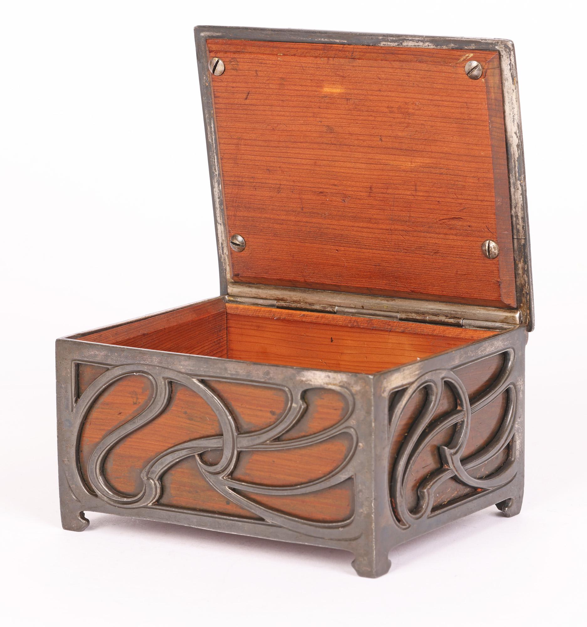 WMF German Jugendstil Silver Plated Scrollwork Wooden Box In Good Condition In Bishop's Stortford, Hertfordshire