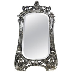 WMF German Jugendstil Table Mirror with Repousse Silver Frame