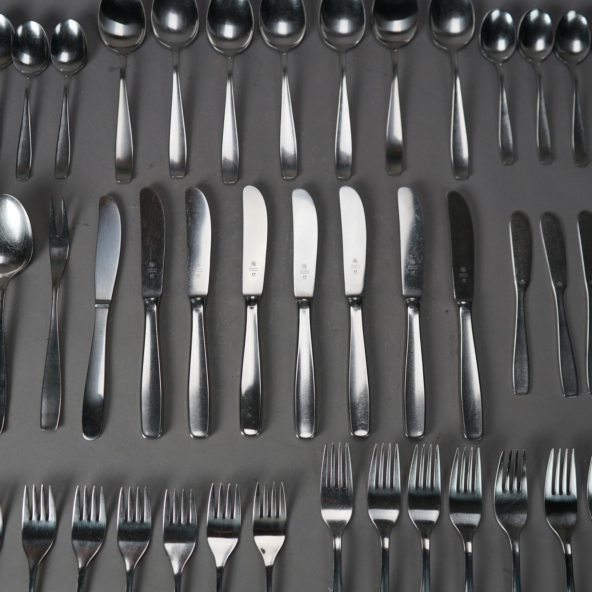 WMF German Mid Century Modern Stainless Steel Flatware, 49 Piece, 20th C 4