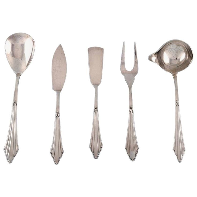 WMF, Germany, Five Art Deco Facker Serving Parts in Plated Silver, 1930s For Sale