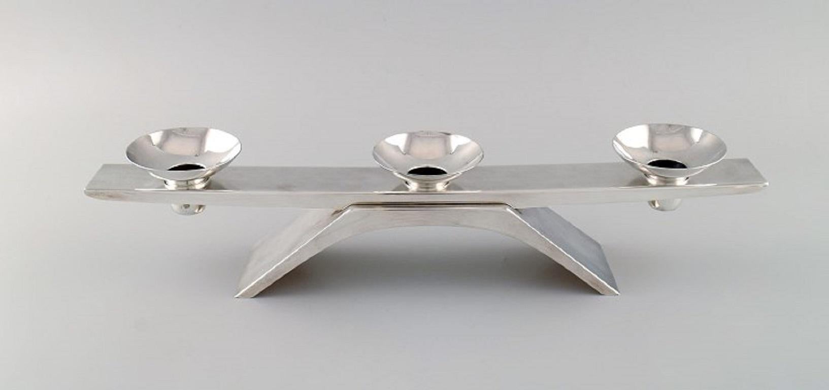 Mid-Century Modern WMF, Germany, Modernist Ikora Candleholder in Plated Silver, Mid-20th Century For Sale