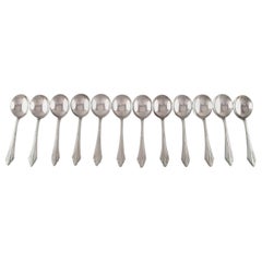 WMF, Germany, Twelve Art Deco Facker Bouillon Spoons in Plated Silver, 1930s