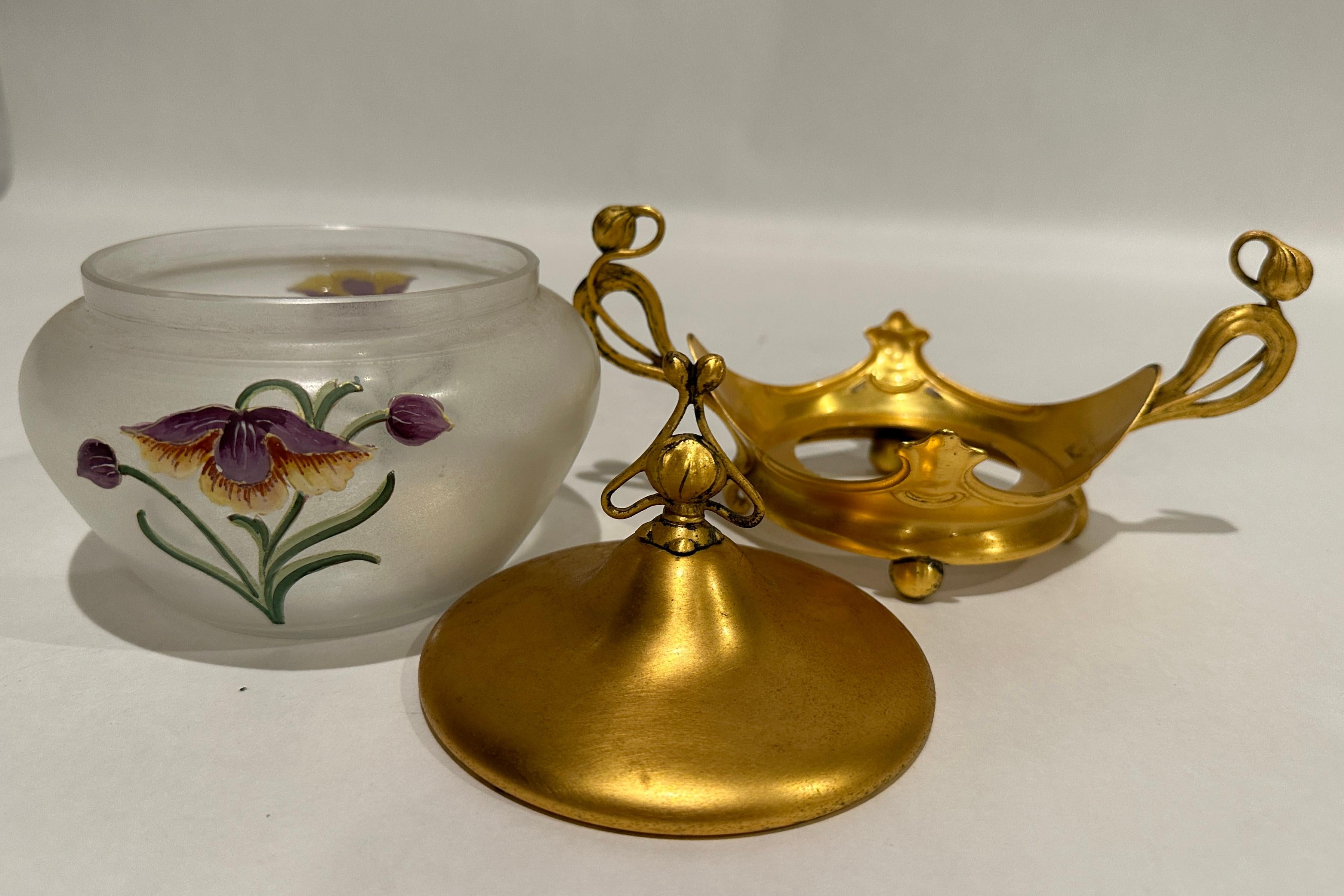 Enameled WMF Gilt and Painted Glass Covered Box For Sale