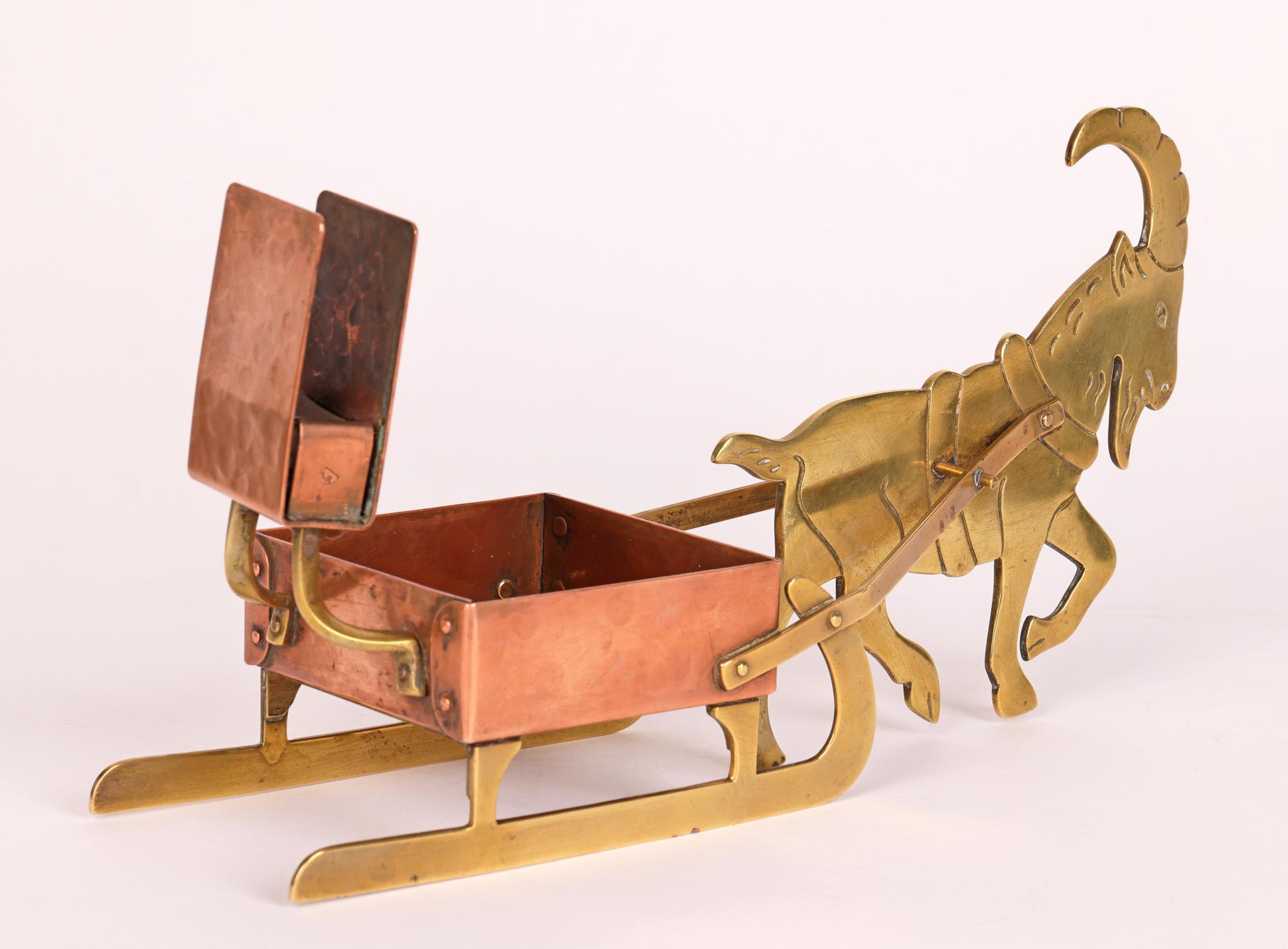 WMF Ignatius Taschner Jugendstil Copper and Brass Goat & Sleigh Candleholder 4