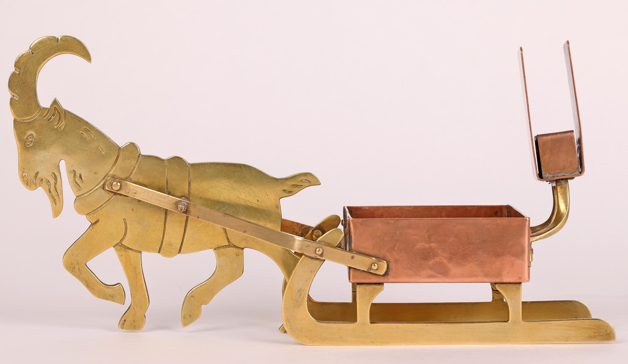 WMF Ignatius Taschner Jugendstil Copper and Brass Goat & Sleigh Candleholder 7
