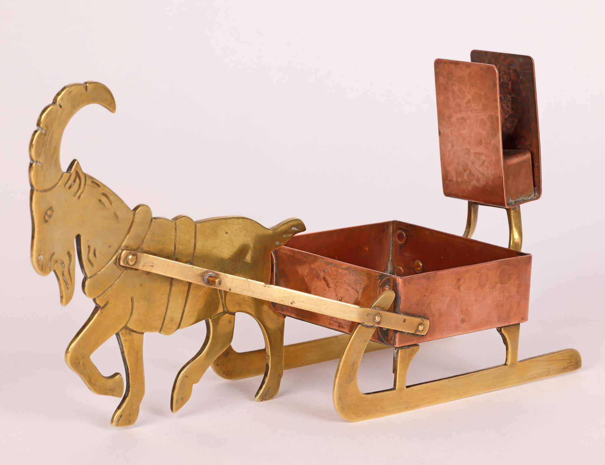 Fatto a mano Portacandele WMF Ignatius Taschner Jugendstil in rame e ottone con capra e slitta in vendita