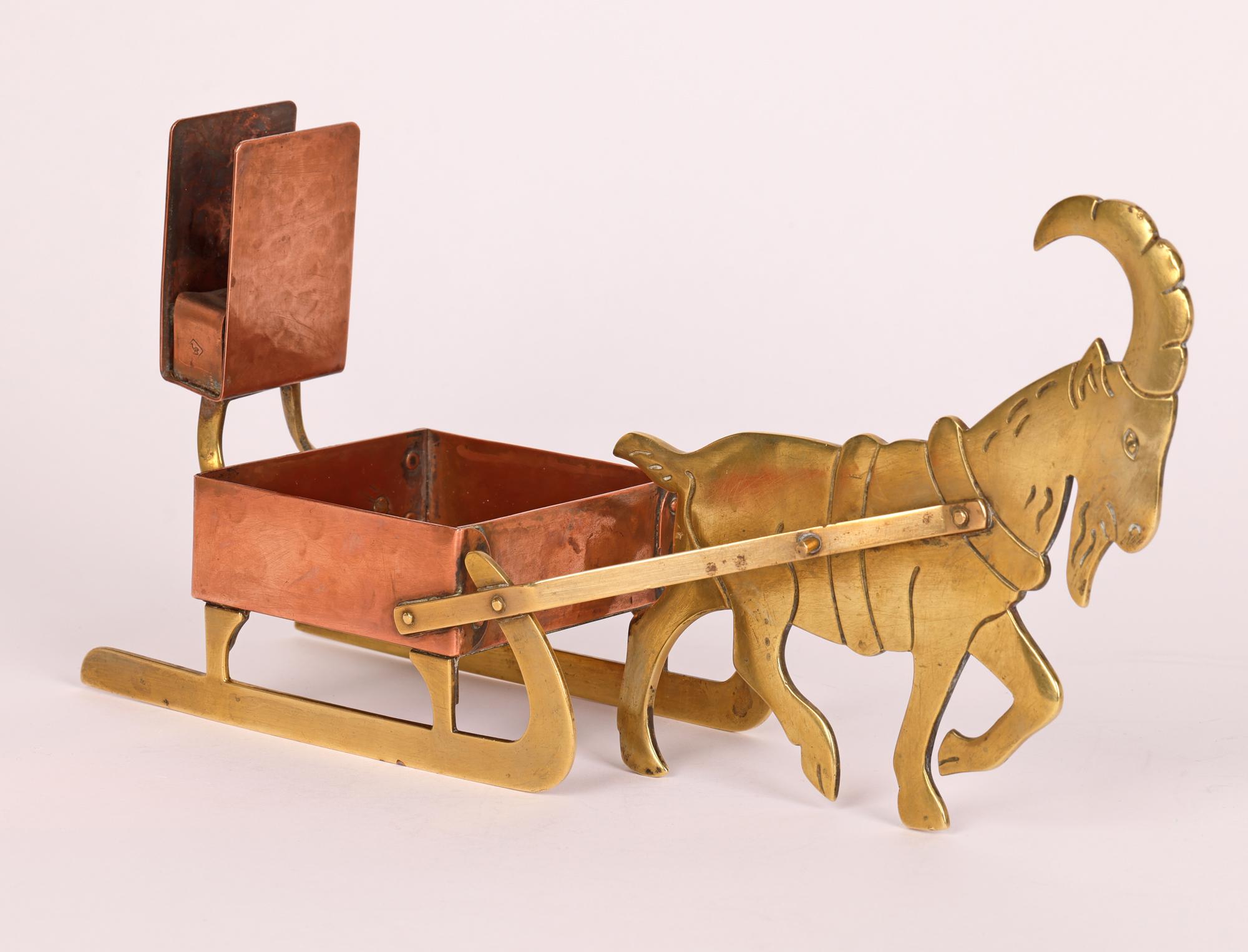 Ottone Portacandele WMF Ignatius Taschner Jugendstil in rame e ottone con capra e slitta in vendita