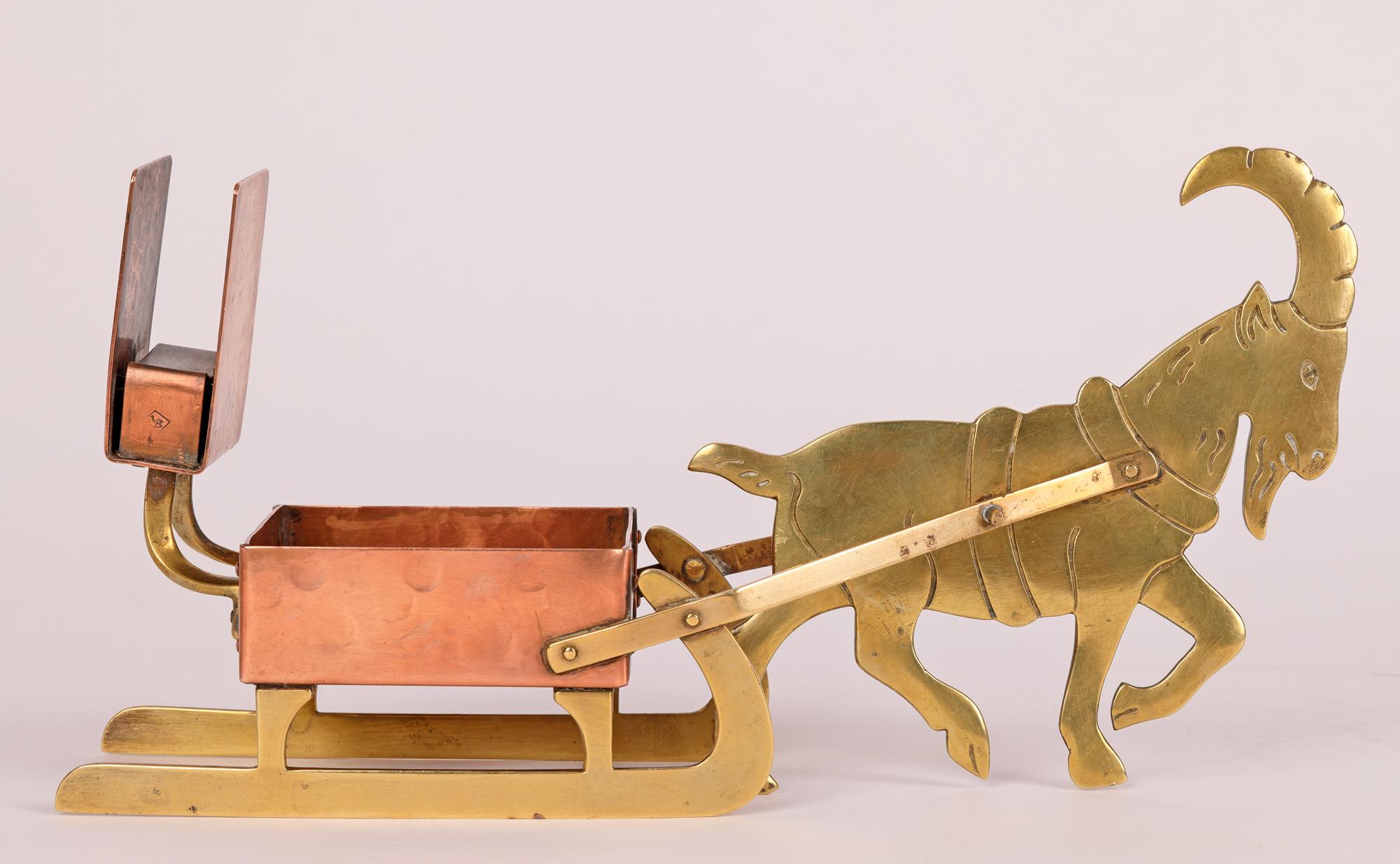 WMF Ignatius Taschner Jugendstil Copper and Brass Goat & Sleigh Candleholder 1